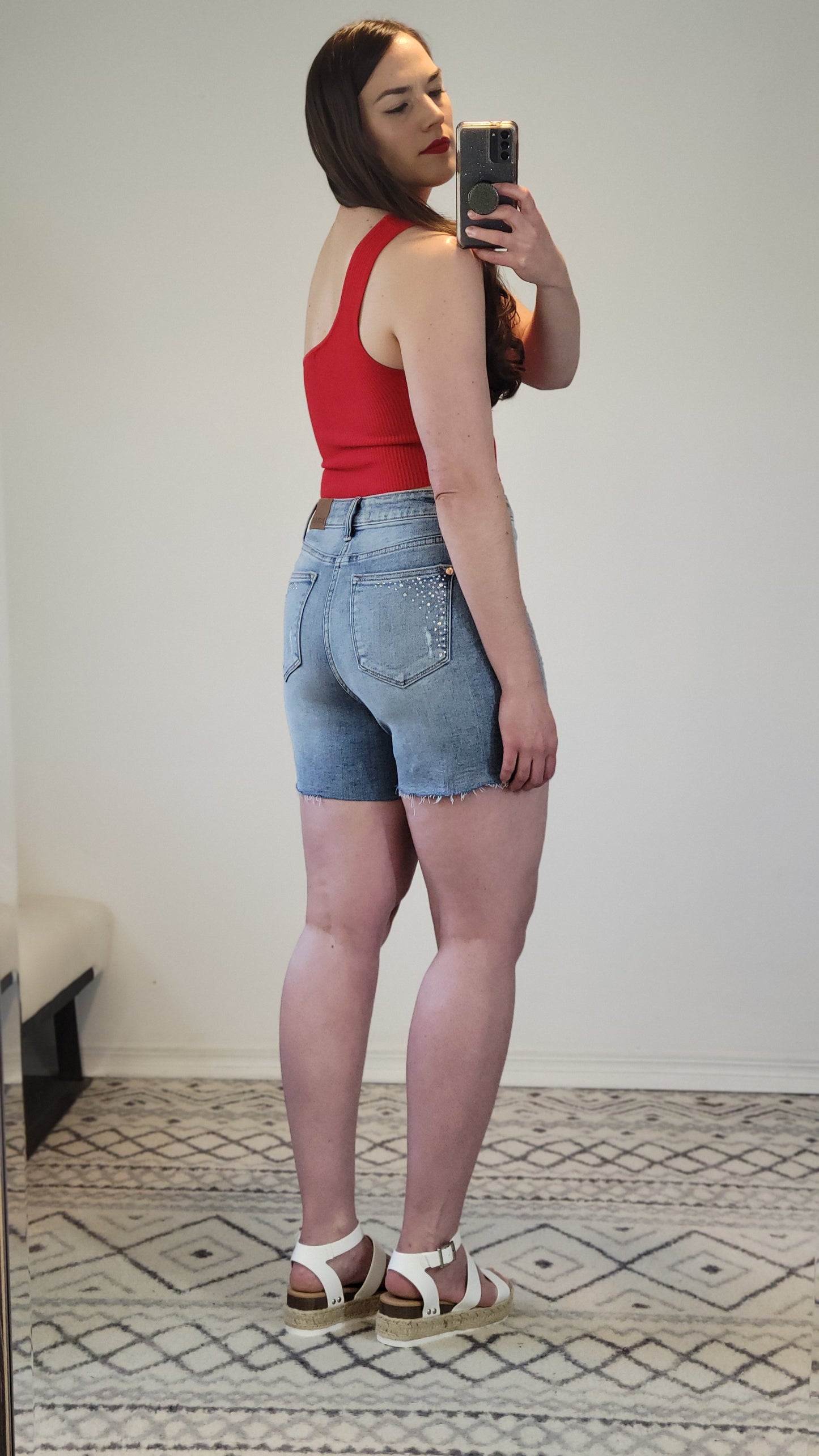 Firecracker Red One Shoulder Ribbed Crop Top “Kiara” (S)