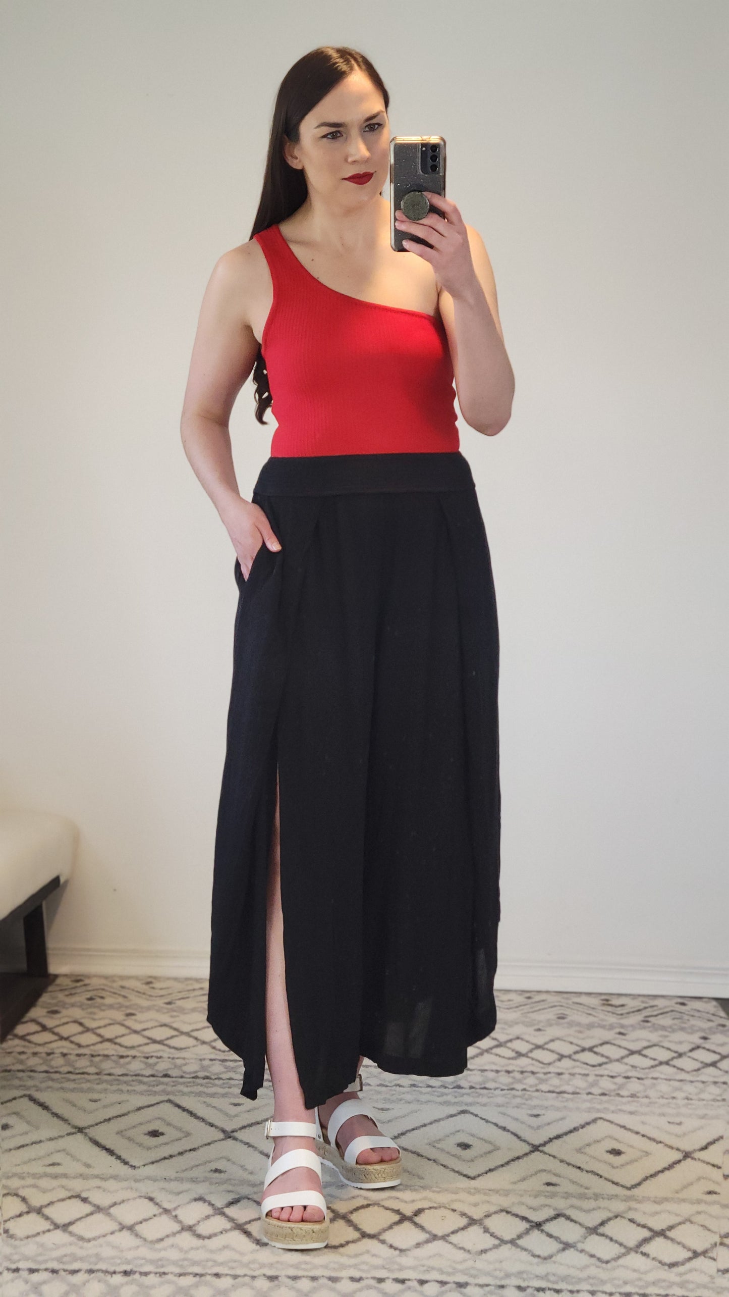 Firecracker Red One Shoulder Ribbed Crop Top “Kiara” (S)