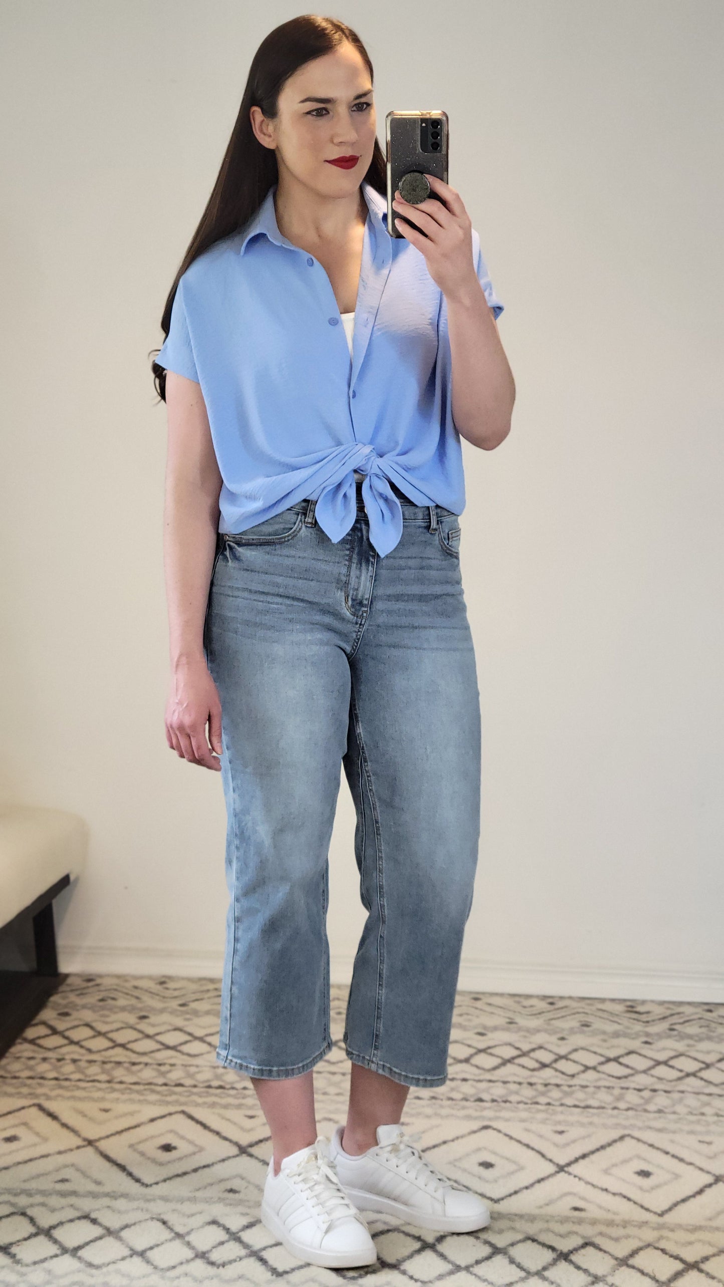 Light Blue Airflow Button Down Dolman Top “Posie”
