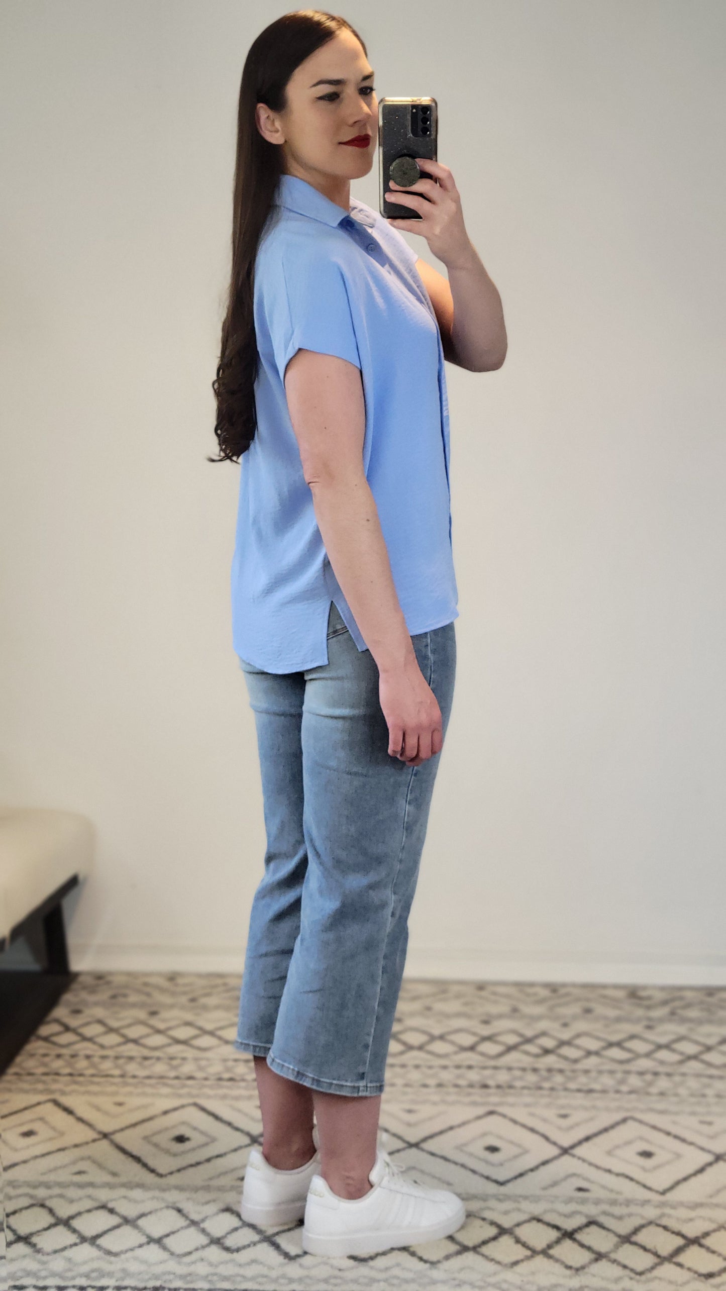 Light Blue Airflow Button Down Dolman Top “Posie”