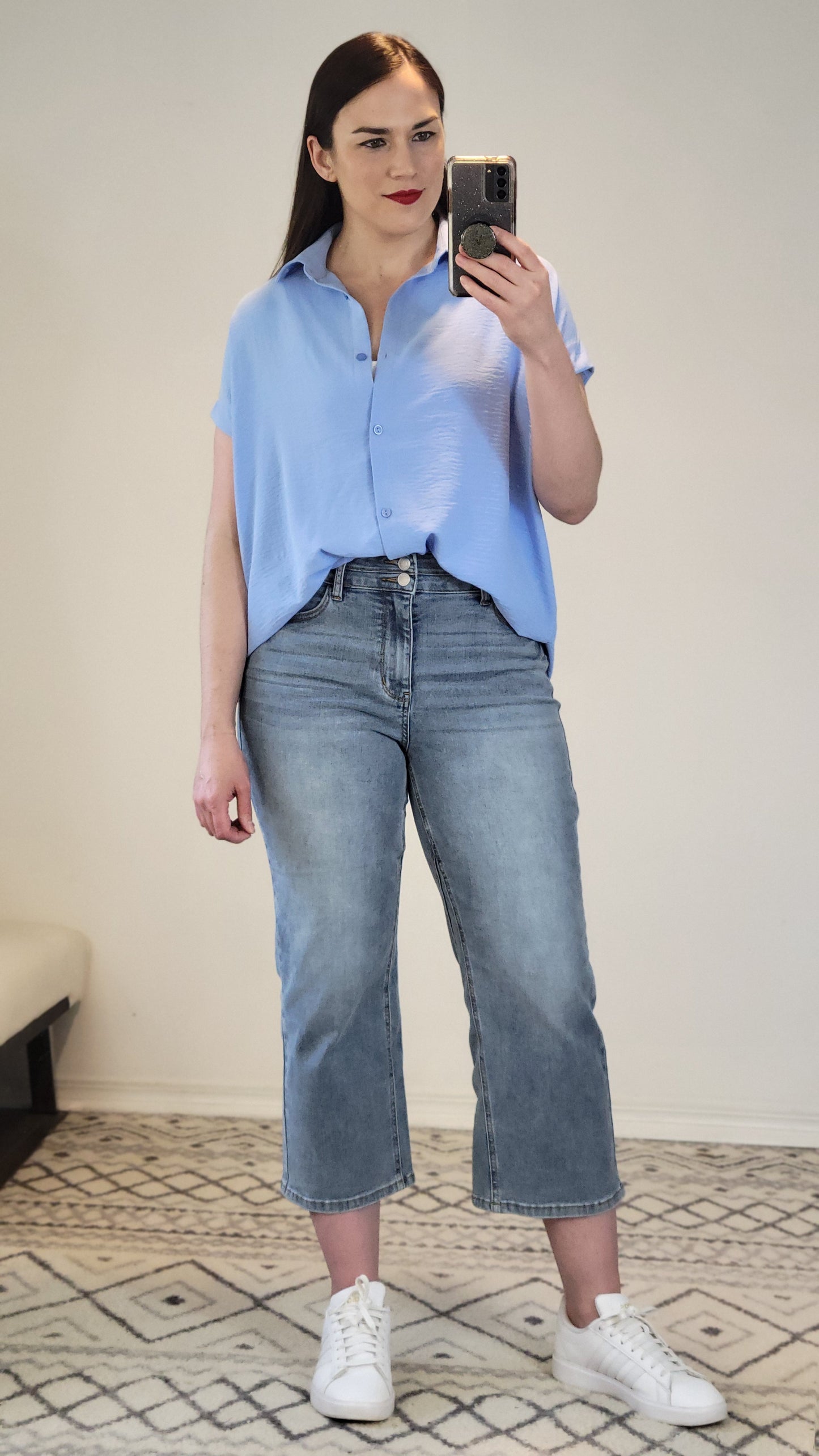 Light Blue Airflow Button Down Dolman Top “Posie”