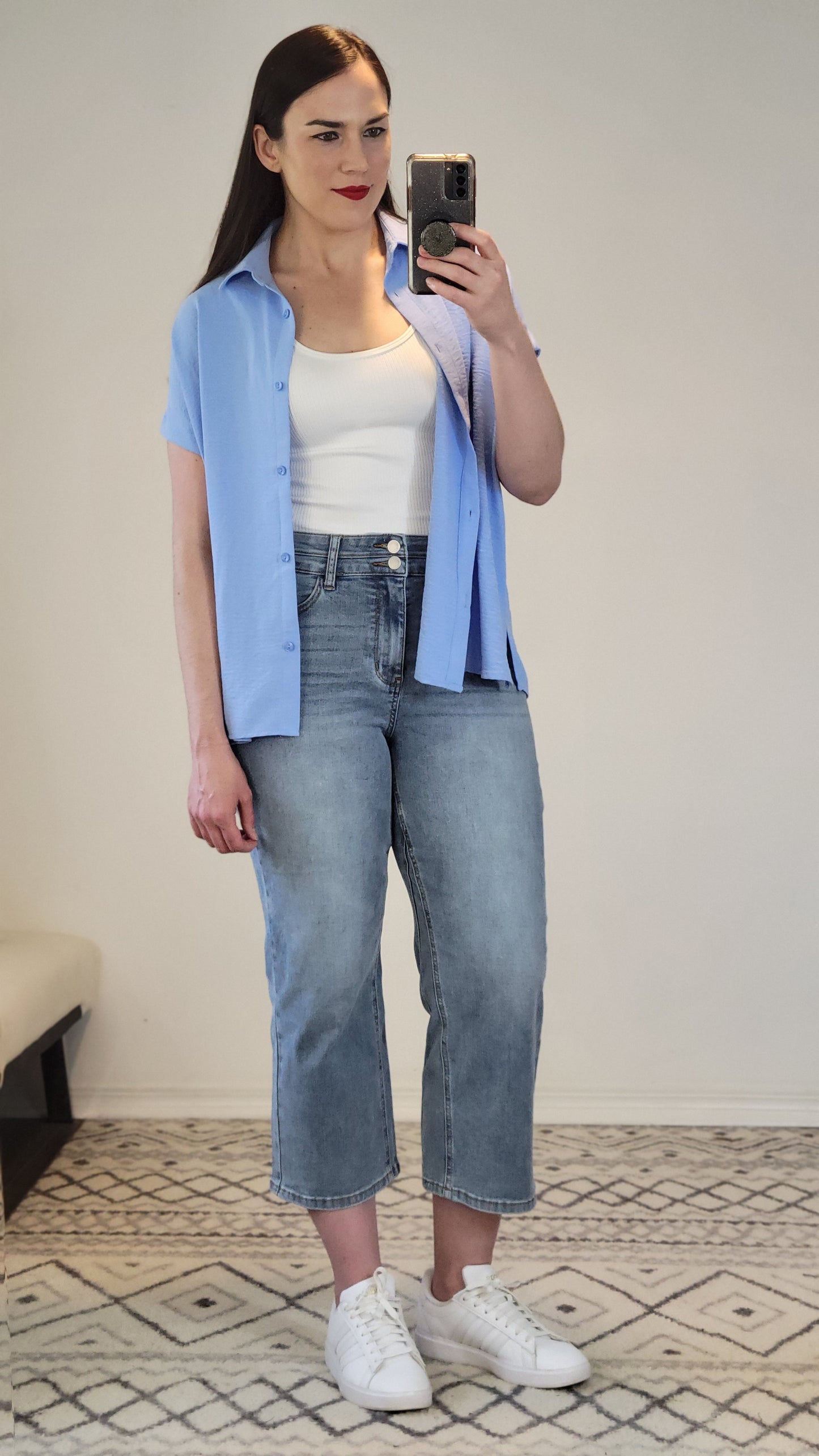 Light Blue Airflow Button Down Dolman Top “Posie”