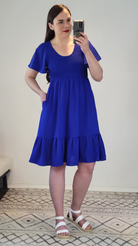 Royal Blue Mini Dress with Pockets “Annabelle” (S)