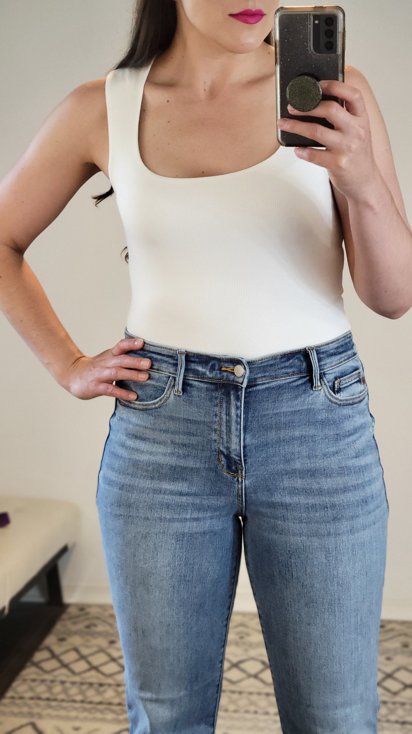 Off White Double Layer Baby Rib Square Neck Fitted Tank Top “Cali” (S)