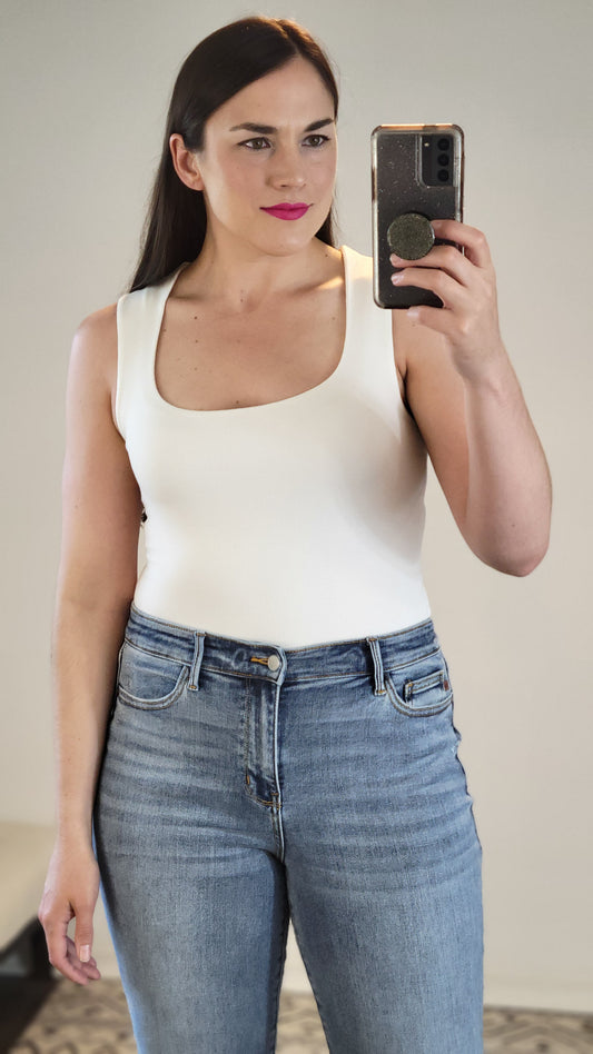 Off White Double Layer Baby Rib Square Neck Fitted Tank Top “Cali” (S)