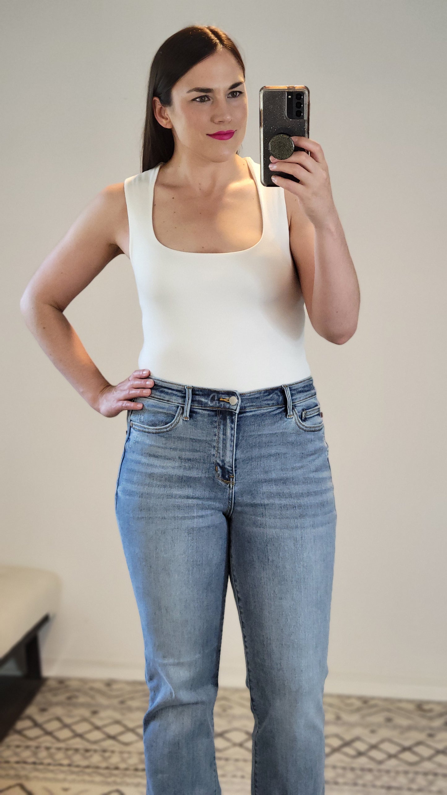 Off White Double Layer Baby Rib Square Neck Fitted Tank Top “Cali” (S)