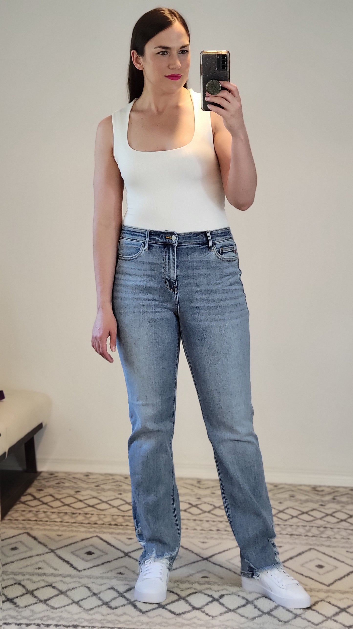 Off White Double Layer Baby Rib Square Neck Fitted Tank Top “Cali” (S)