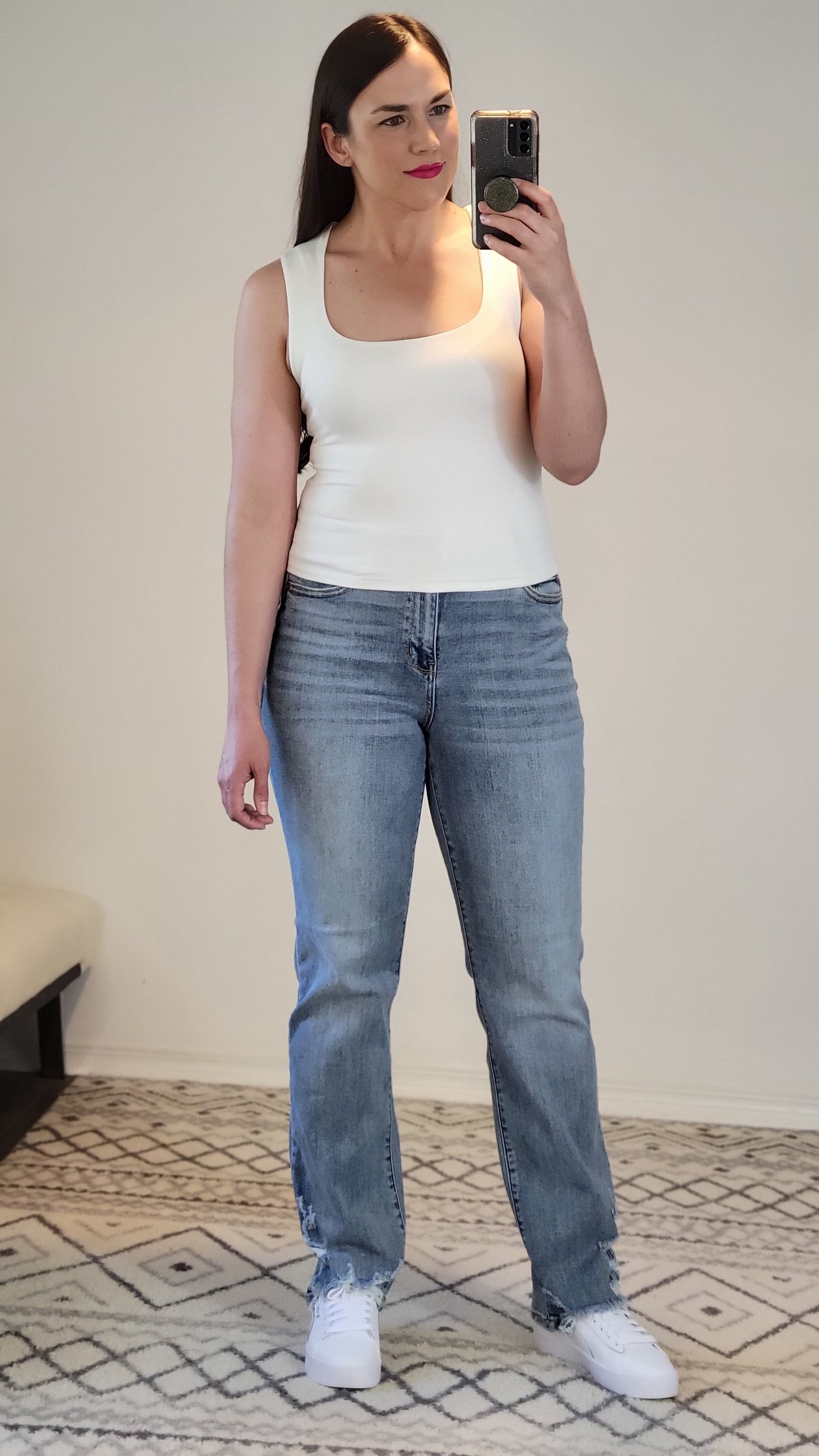 Off White Double Layer Baby Rib Square Neck Fitted Tank Top “Cali” (S)