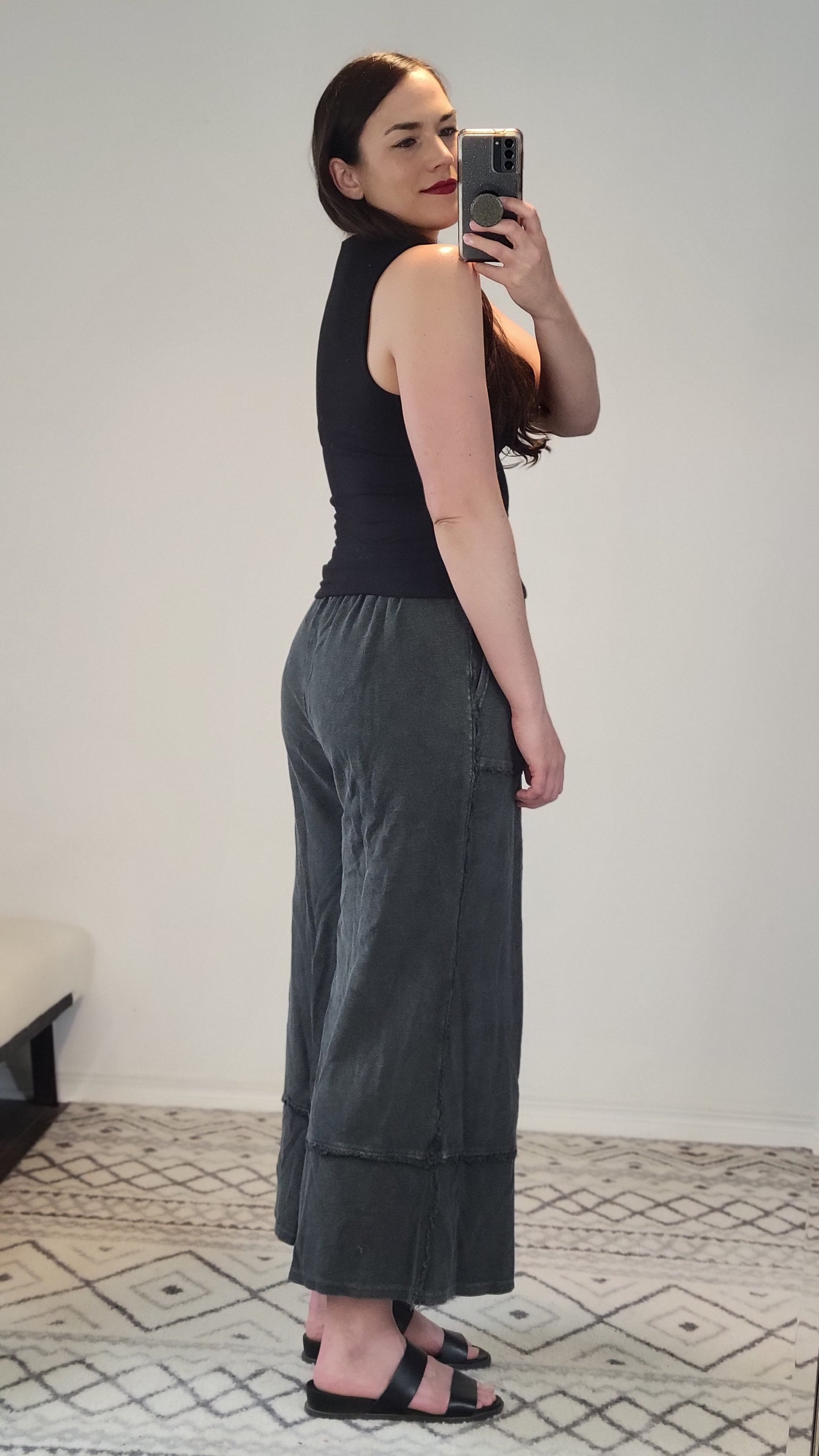 Black Double Layer Baby Rib Square Neck Fitted Tank Top “Amy”