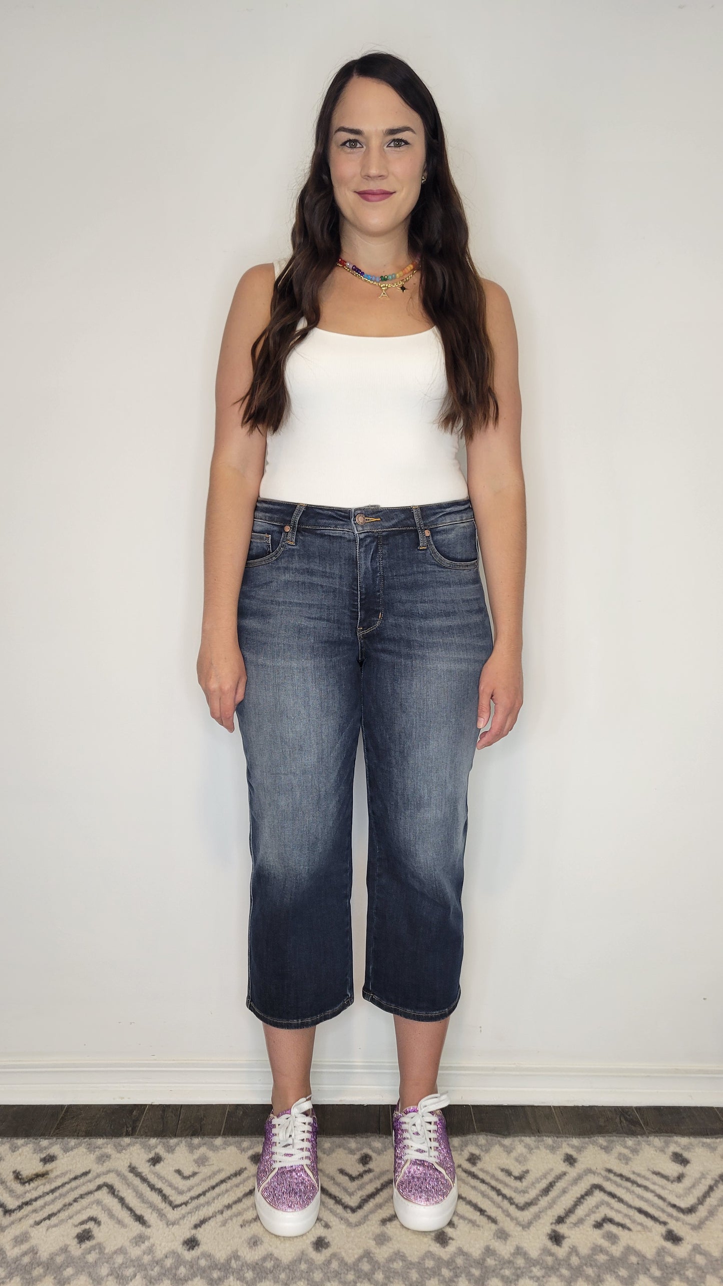 Judy Blue Tummy Control Mid Rise Dark Wash Cropped Wide Leg “Maisie”