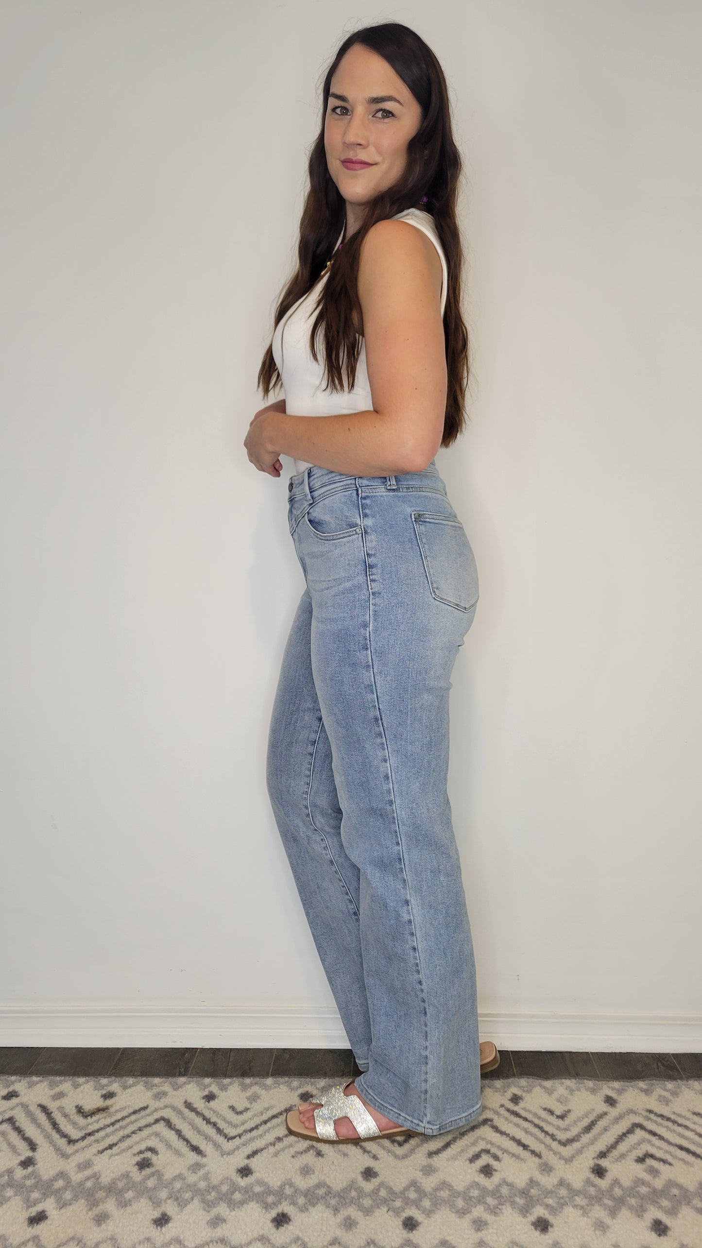 Judy Blue High Rise Light Wash Yoke Retro Wide Leg “Esme”