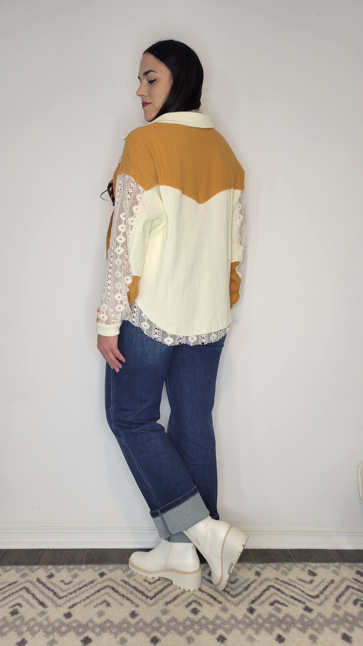 Mustard/Ivory Colorblock Shacket "Trinity"