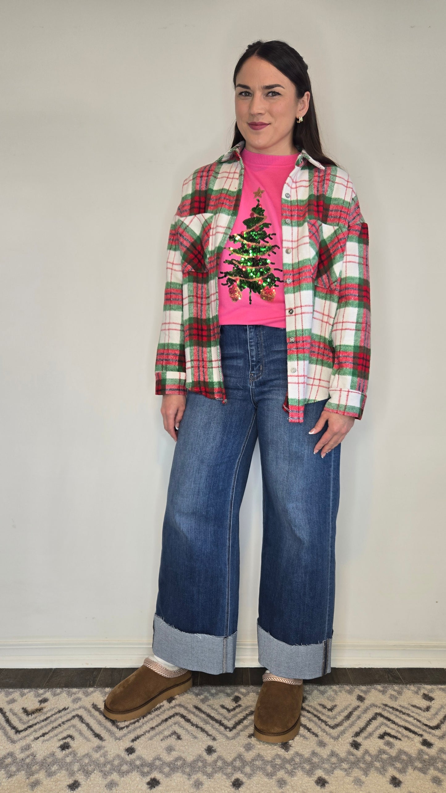 Hot Pink Festive Sequin Christmas Tree Sweater "Jovie" (M)