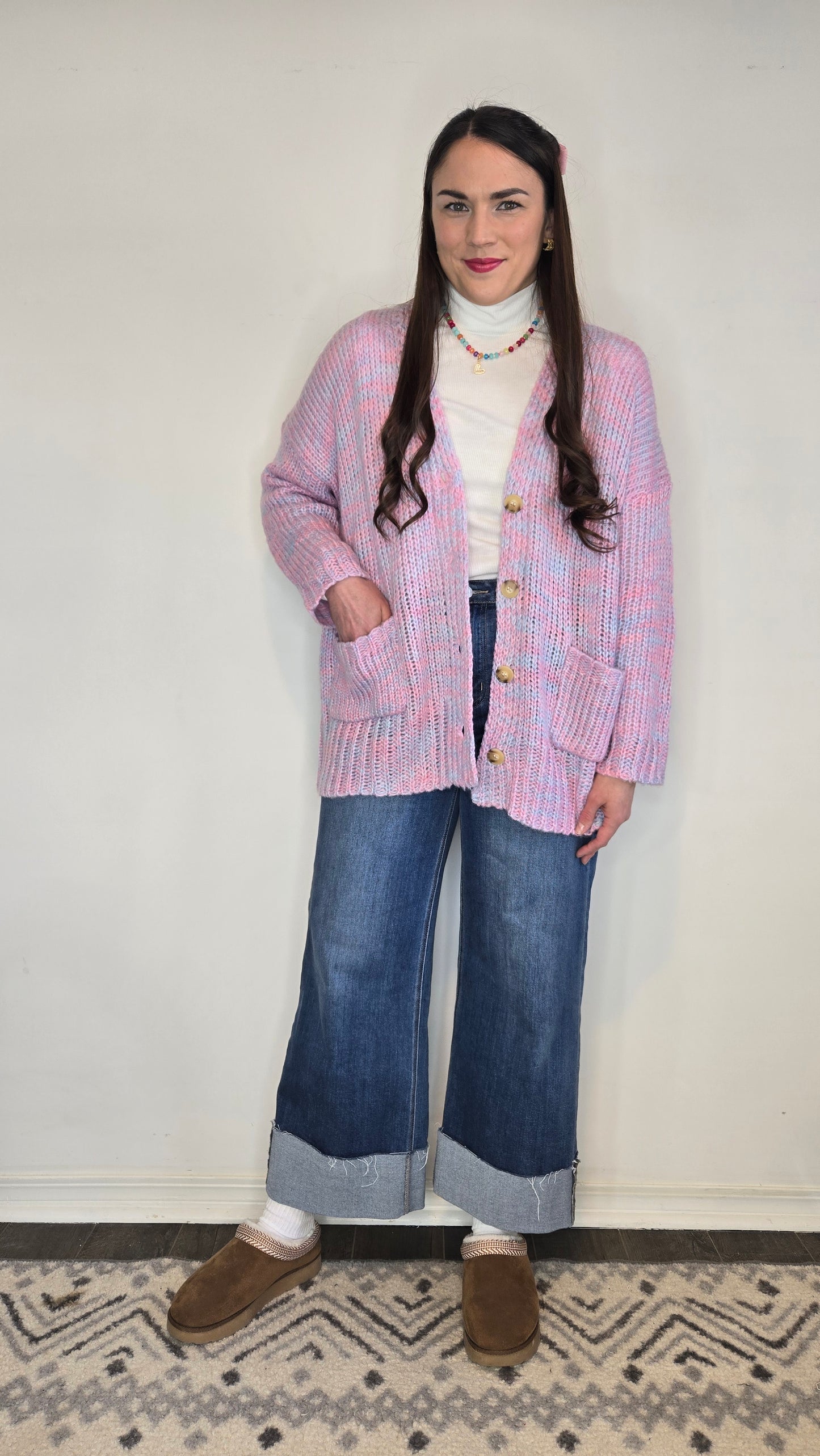 Pink/Blue Knit Cardigan "Amara"