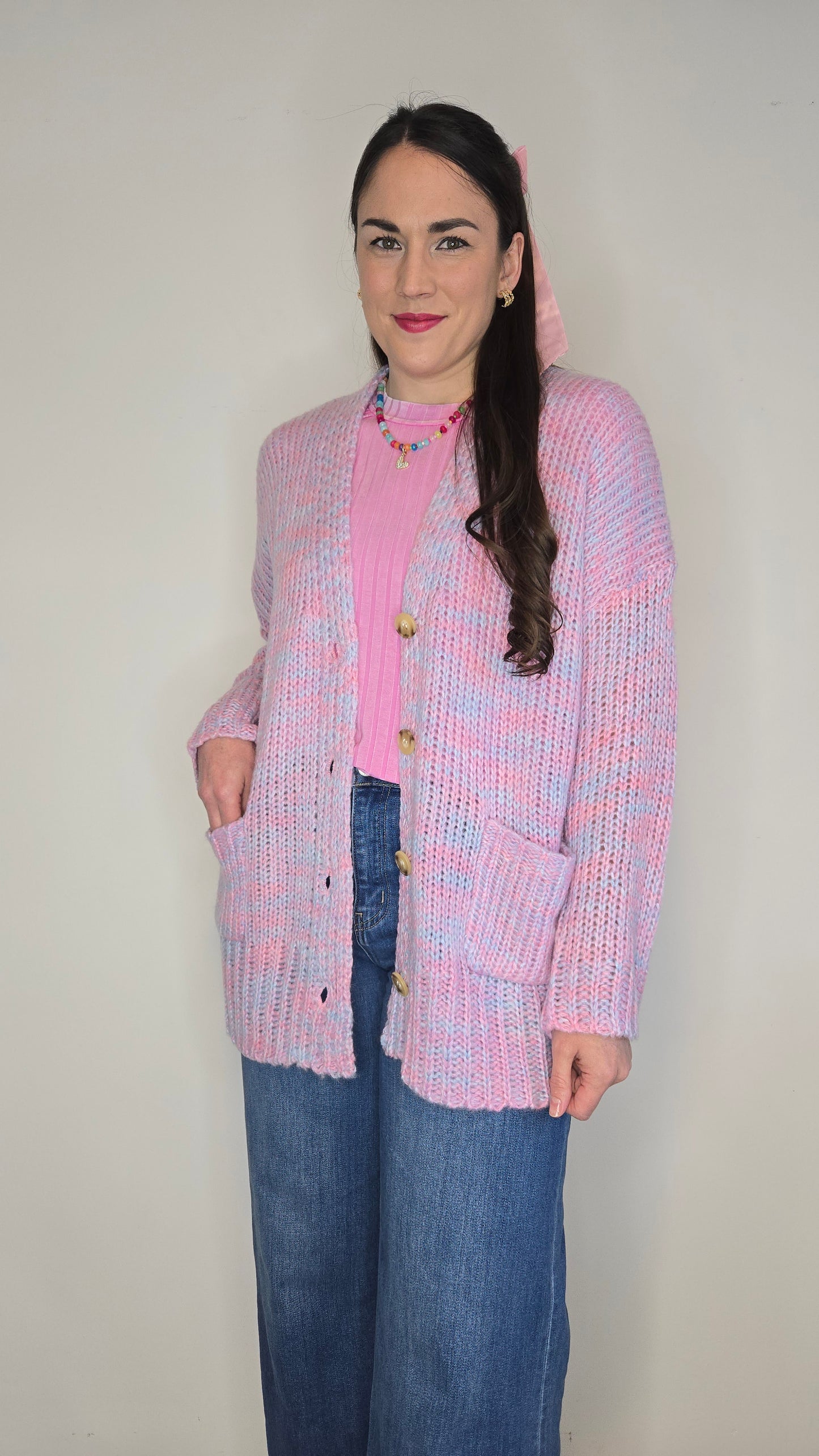 Pink/Blue Knit Cardigan "Amara"
