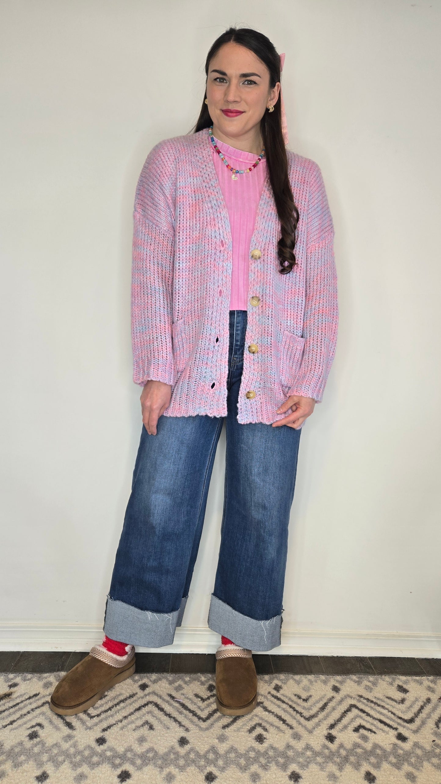 Pink/Blue Knit Cardigan "Amara"