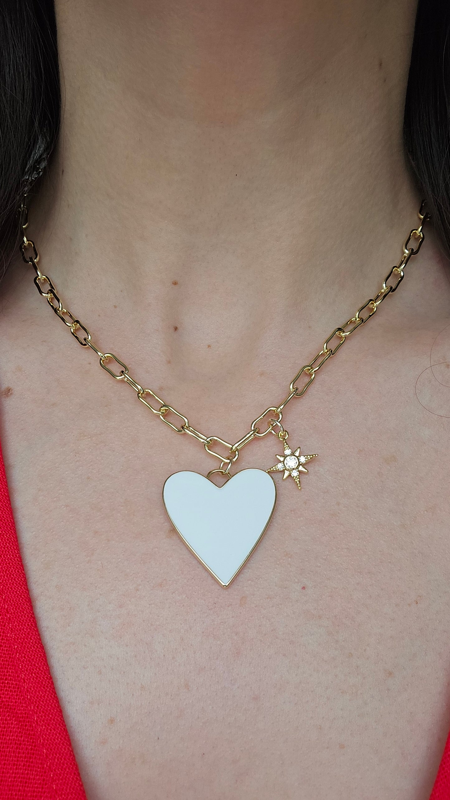Wishful Gold White Heart and Star Necklace