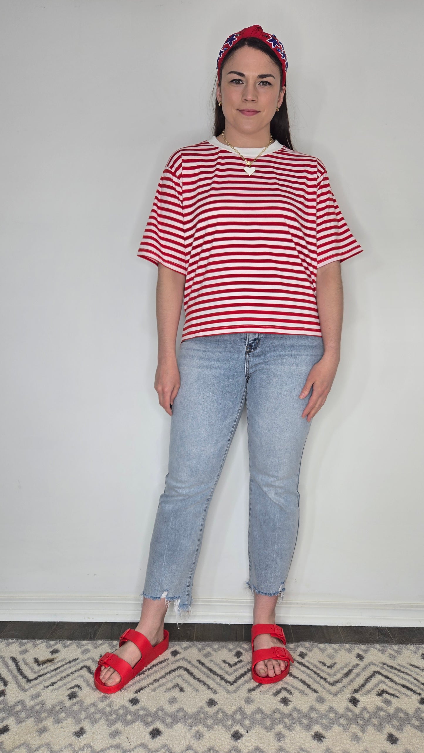 Red Stripe Short Sleeve Top "Skylar" (L)