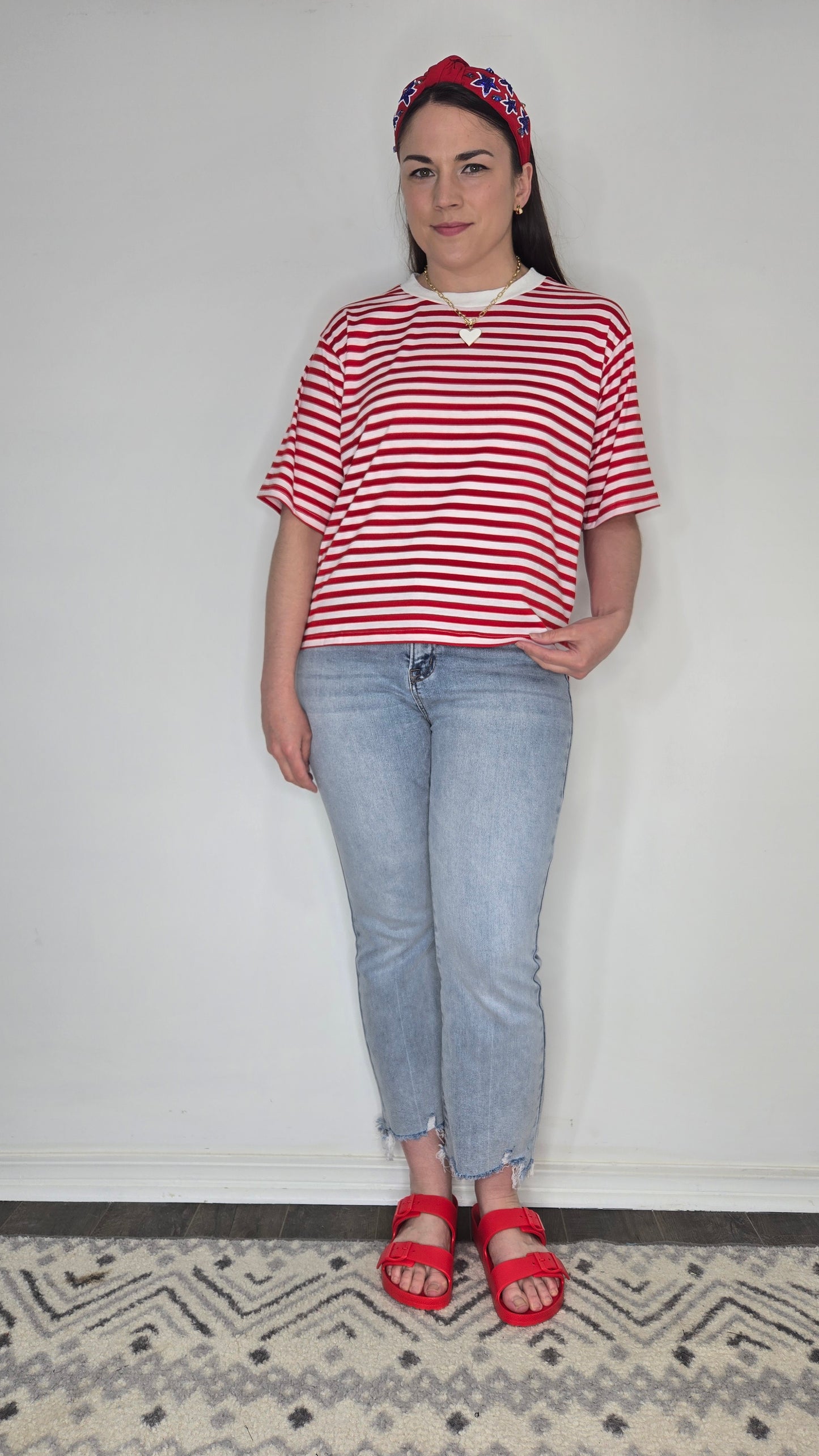 Red Stripe Short Sleeve Top "Skylar" (L)