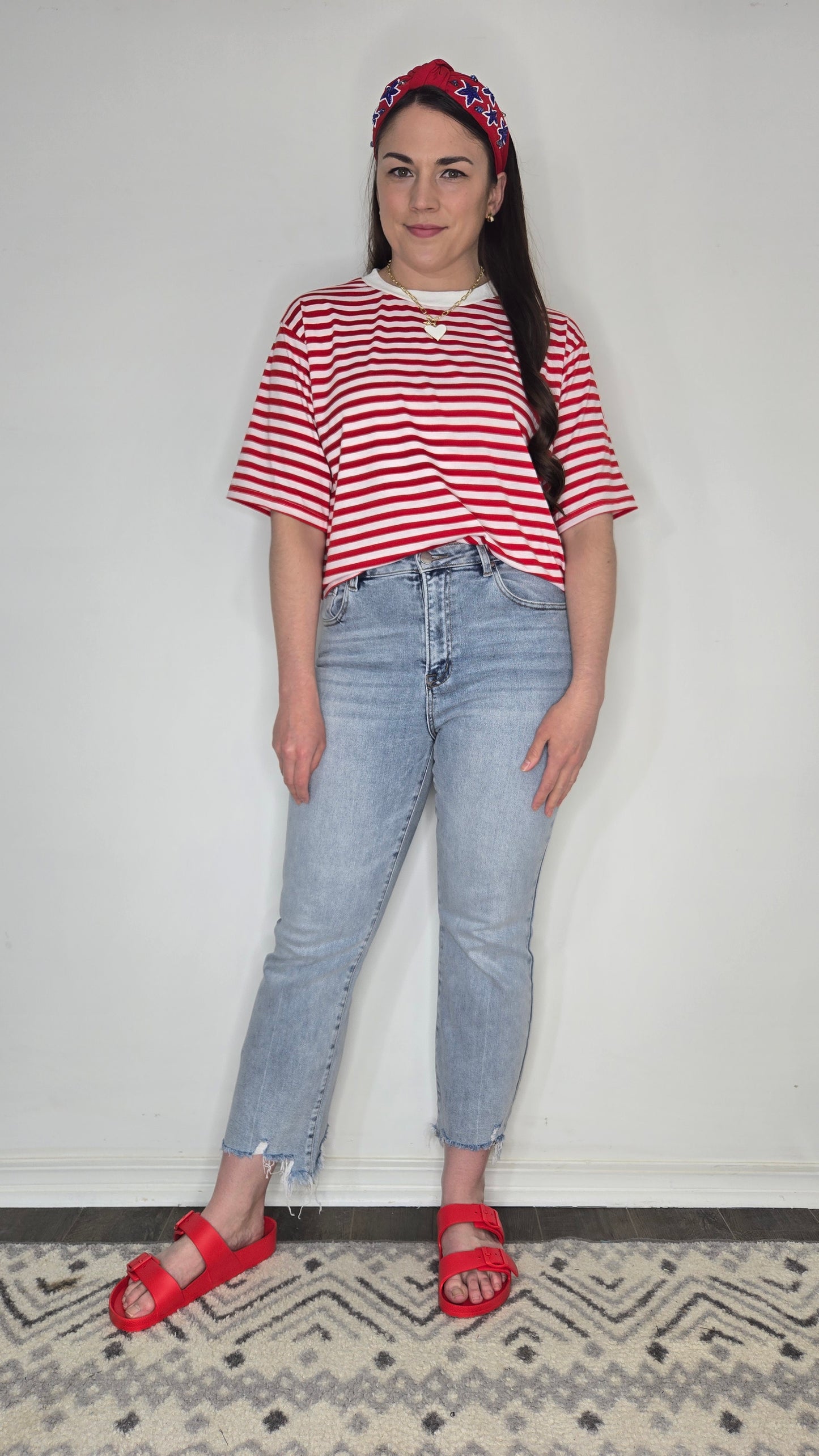 Red Stripe Short Sleeve Top "Skylar" (L)