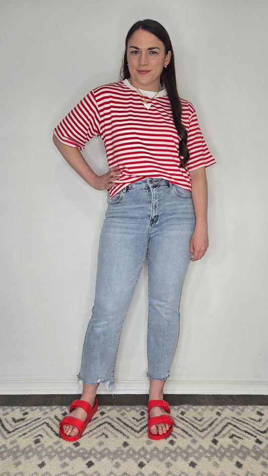 Red Stripe Short Sleeve Top "Skylar" (L)