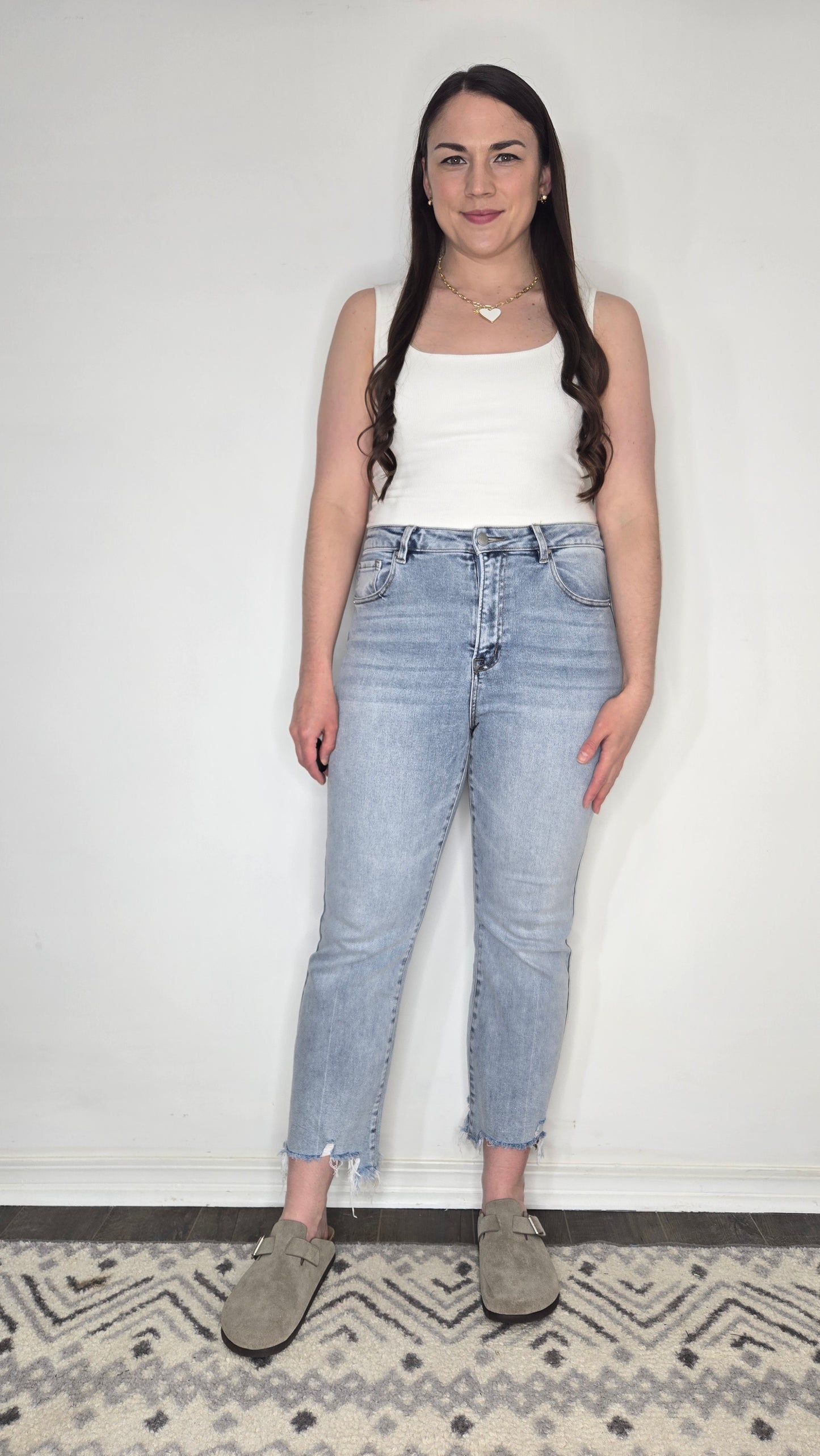 Risen High Rise Light Wash Crop Flare Jeans "Larissa"