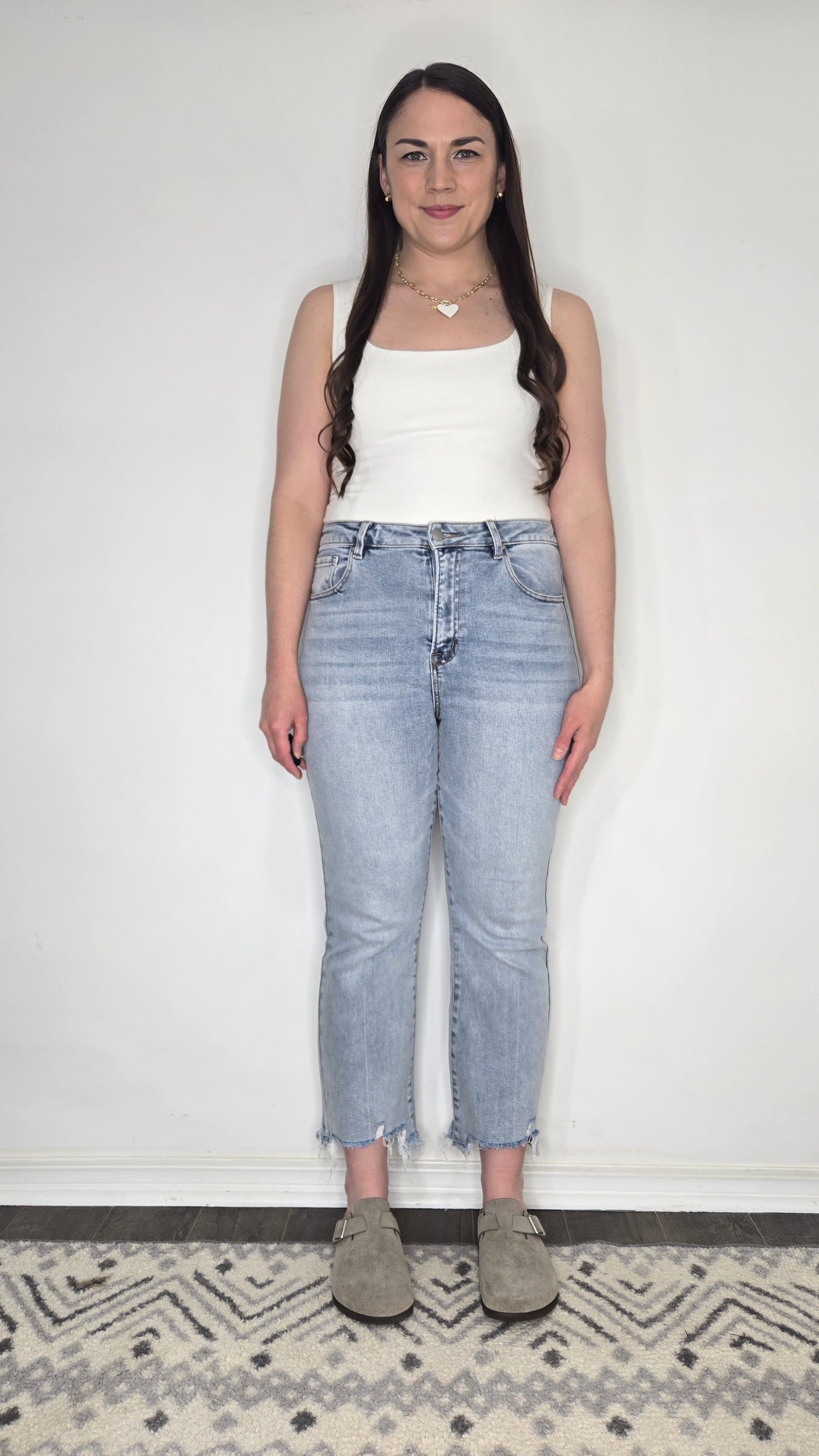 Risen High Rise Light Wash Crop Flare Jeans "Larissa"