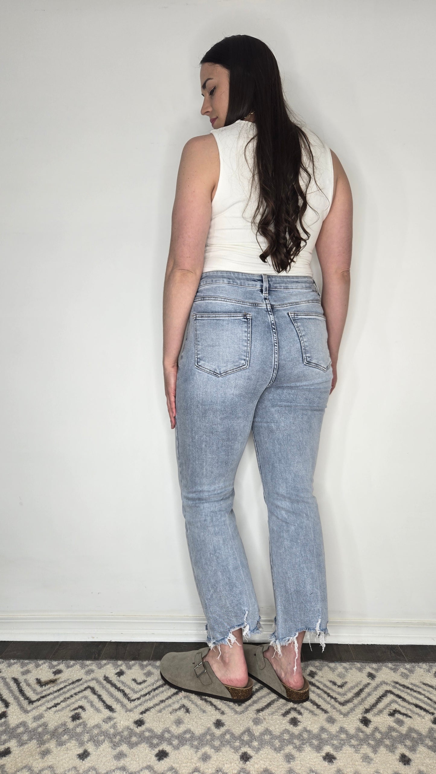 Risen High Rise Light Wash Crop Flare Jeans "Larissa"