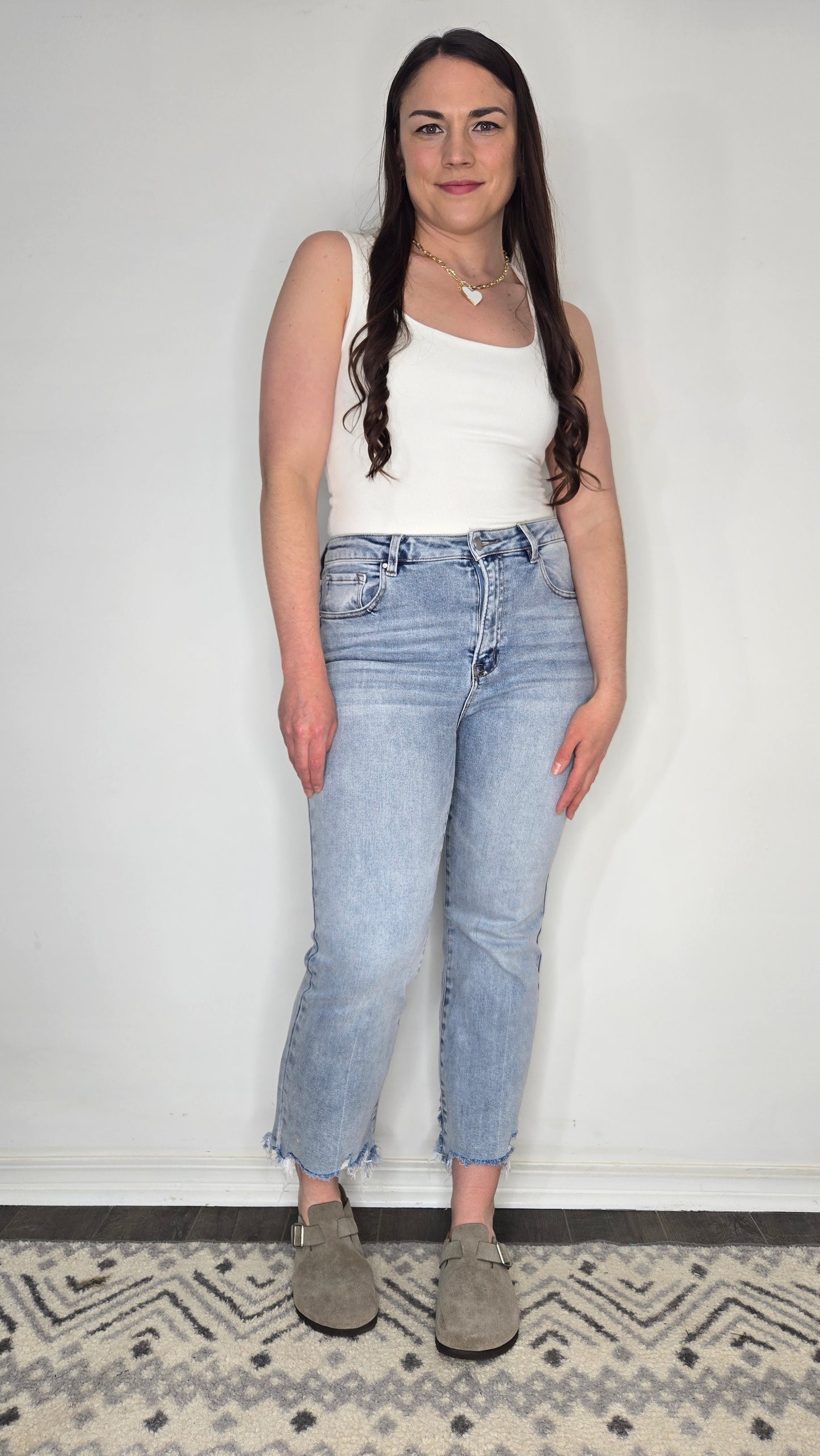 Risen High Rise Light Wash Crop Flare Jeans "Larissa"