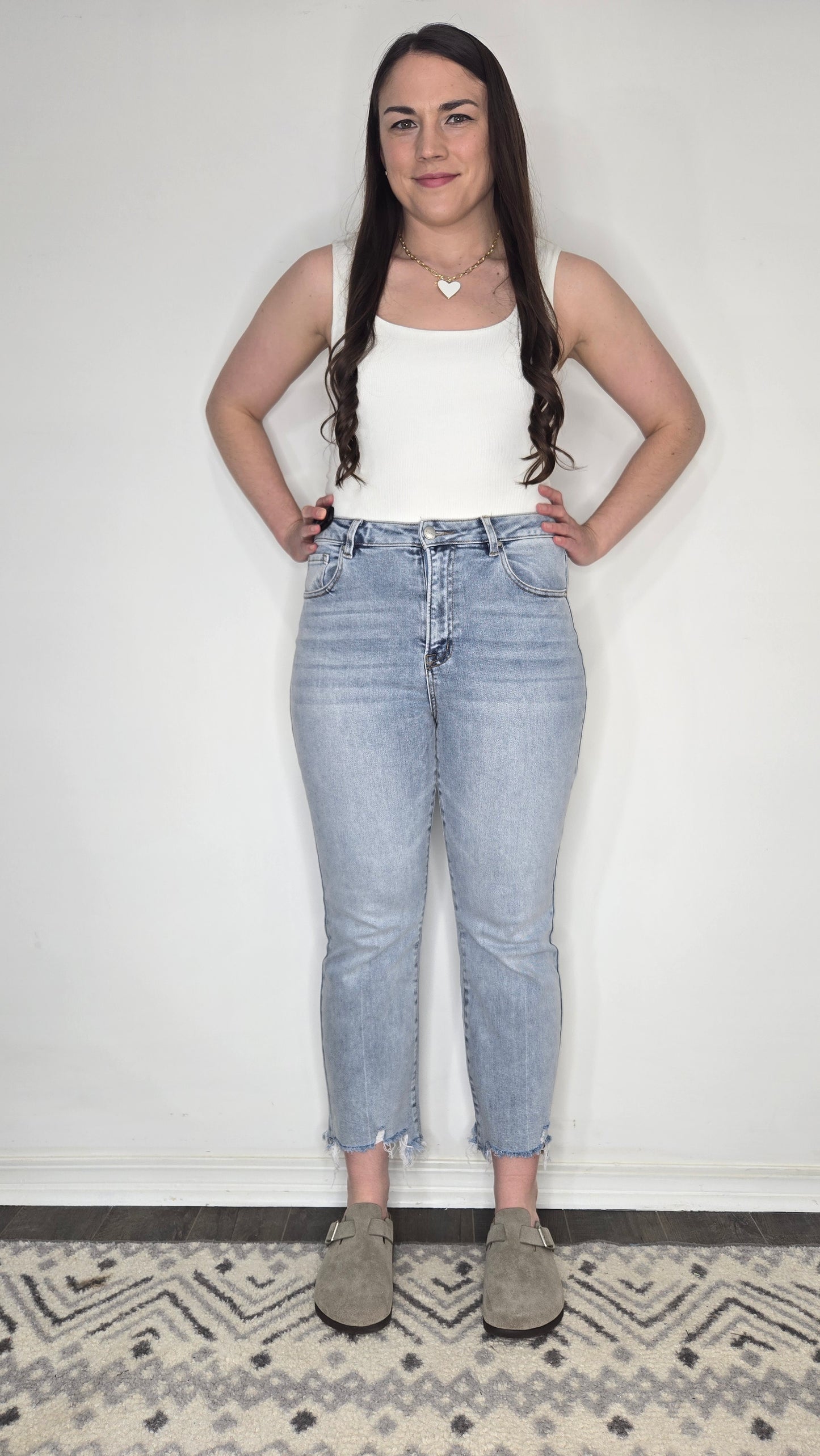 Risen High Rise Light Wash Crop Flare Jeans "Larissa"
