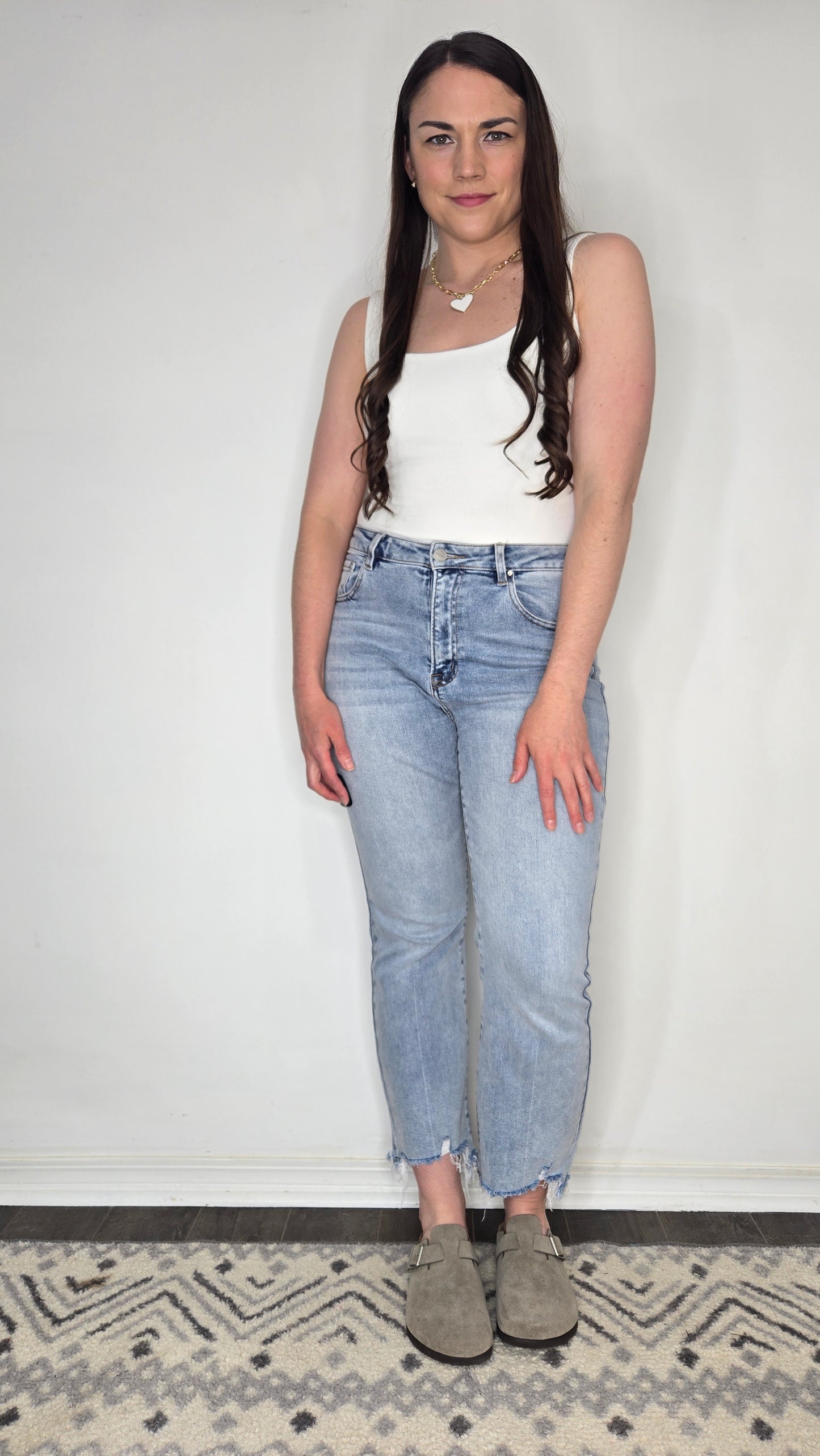 Risen High Rise Light Wash Crop Flare Jeans "Larissa"