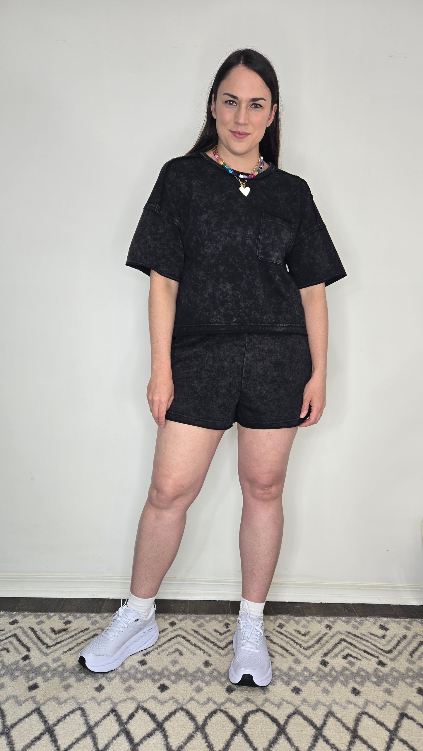 Black Acid Wash Terry Lounge Set "Lennon"