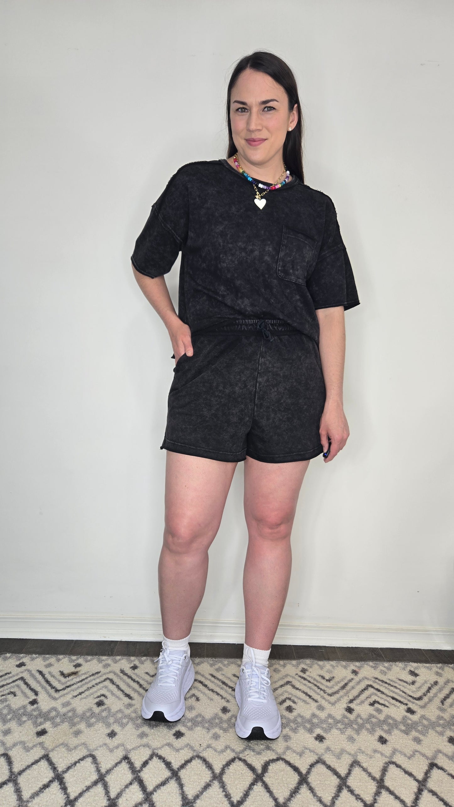 Black Acid Wash Terry Lounge Set "Lennon"