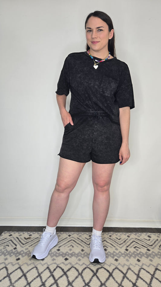 Black Acid Wash Terry Lounge Set "Lennon"