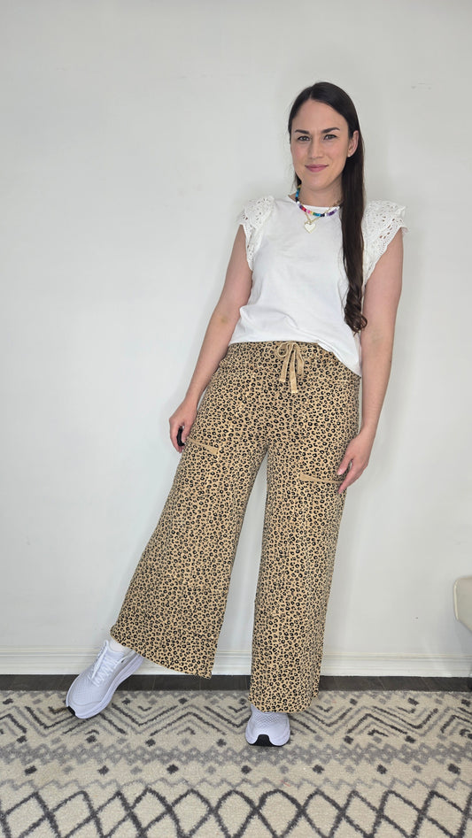 Leopard Terry Knit Wide Leg Lifestyle Lounge Pants "Zarra" (L)