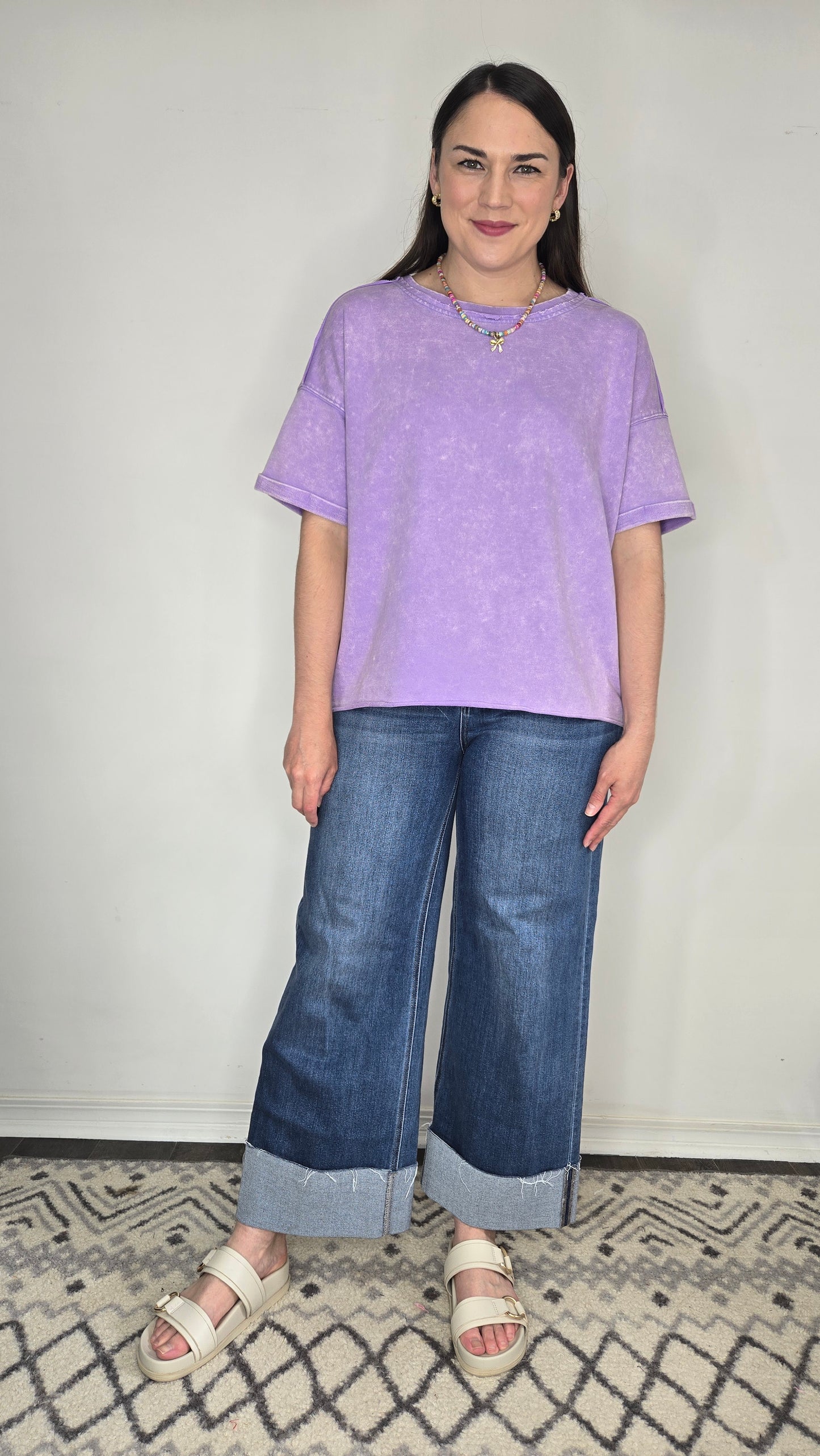 Lavender Acid Wash French Terry Oversize Top "Layla"