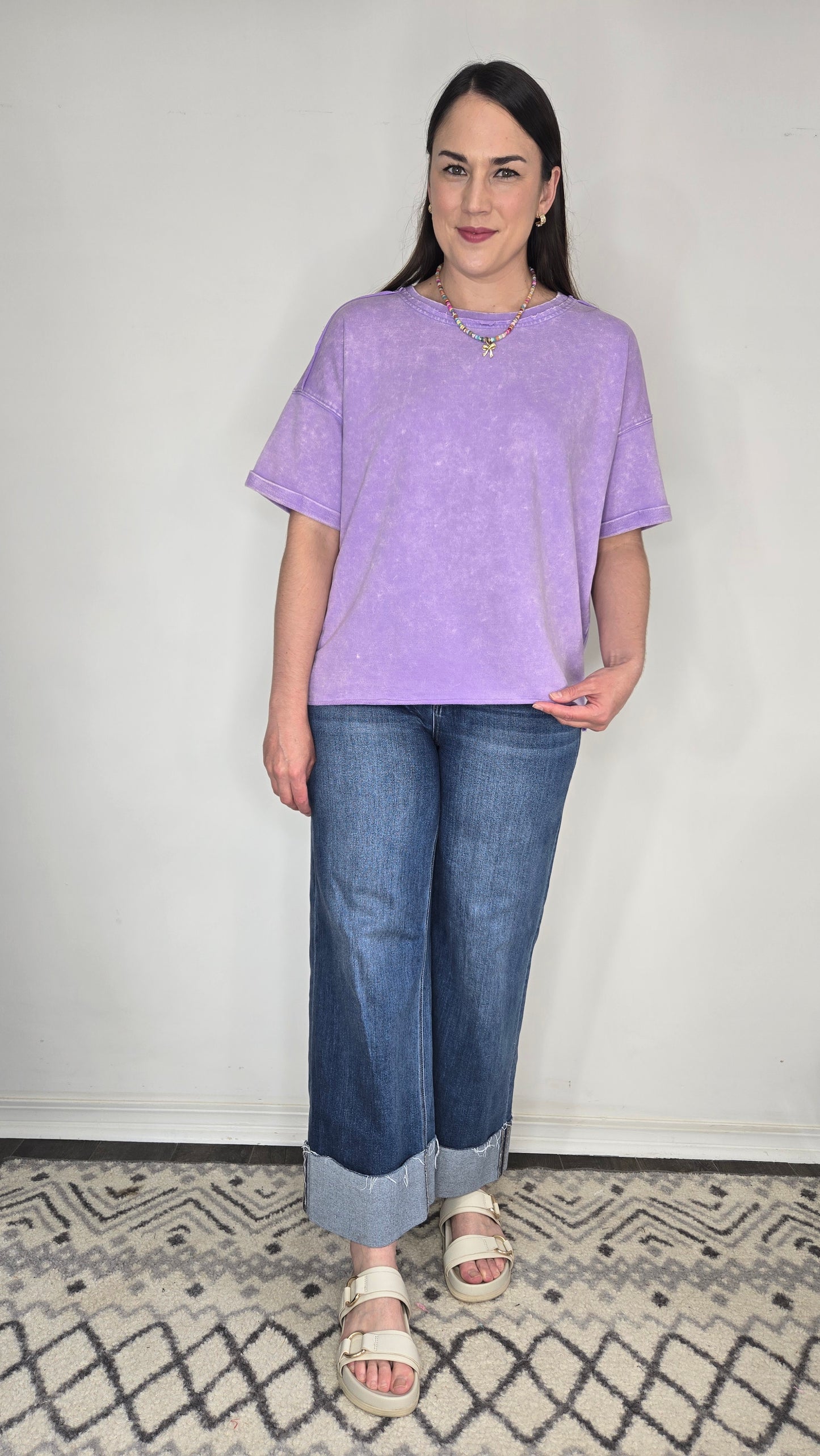 Lavender Acid Wash French Terry Oversize Top "Layla"