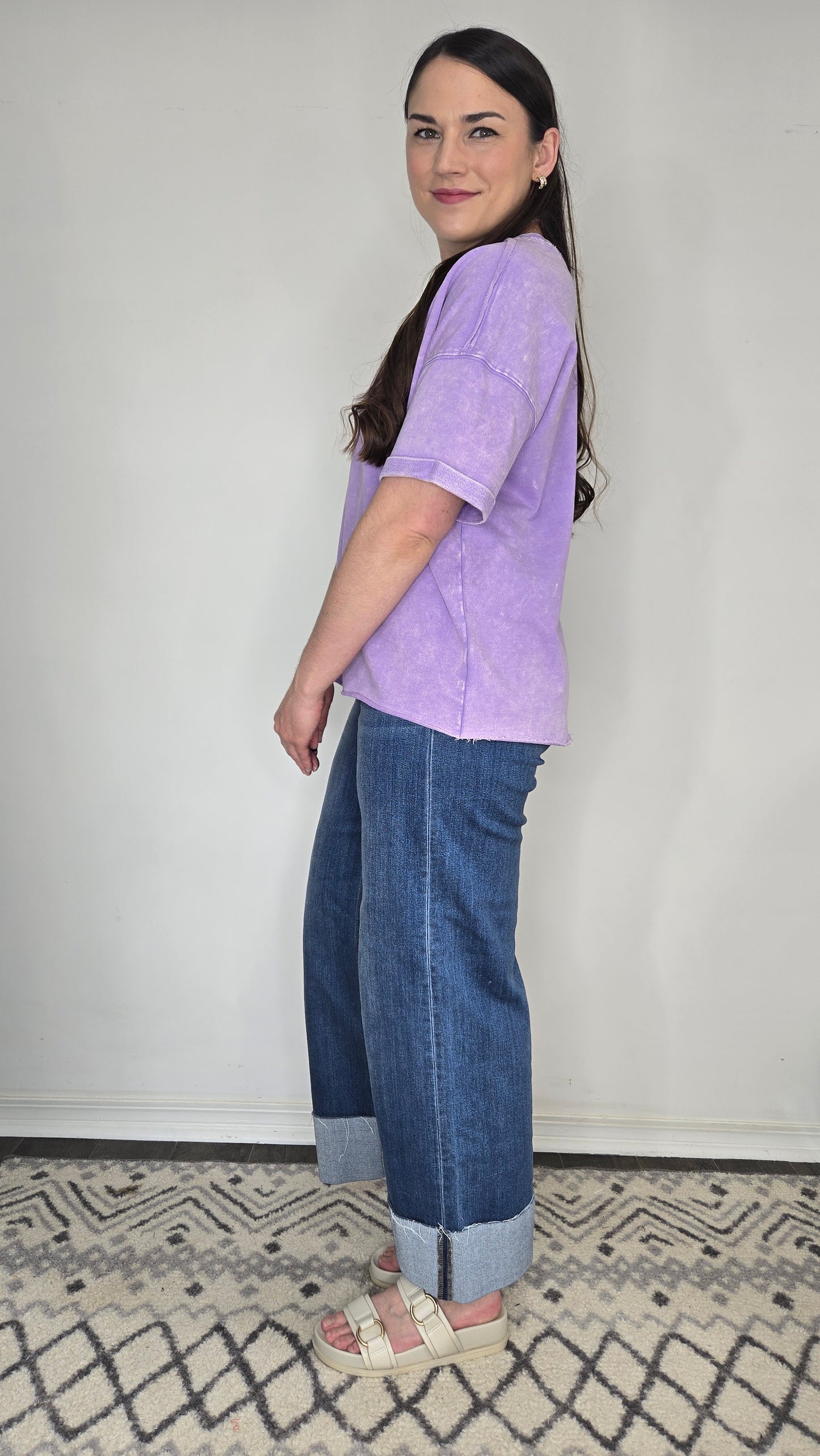 Lavender Acid Wash French Terry Oversize Top "Layla"