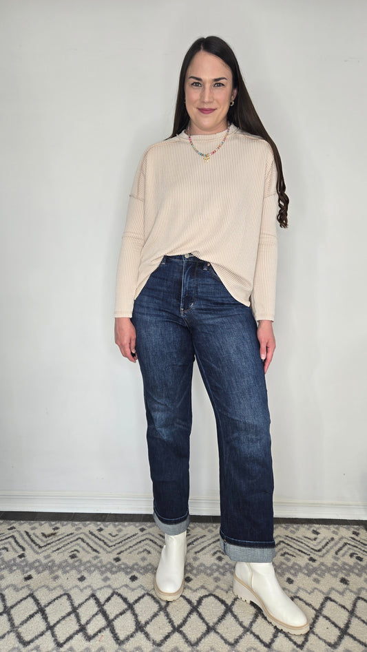 Sand Beige Urban Ribbed Long Sleeve Top "Nellie"