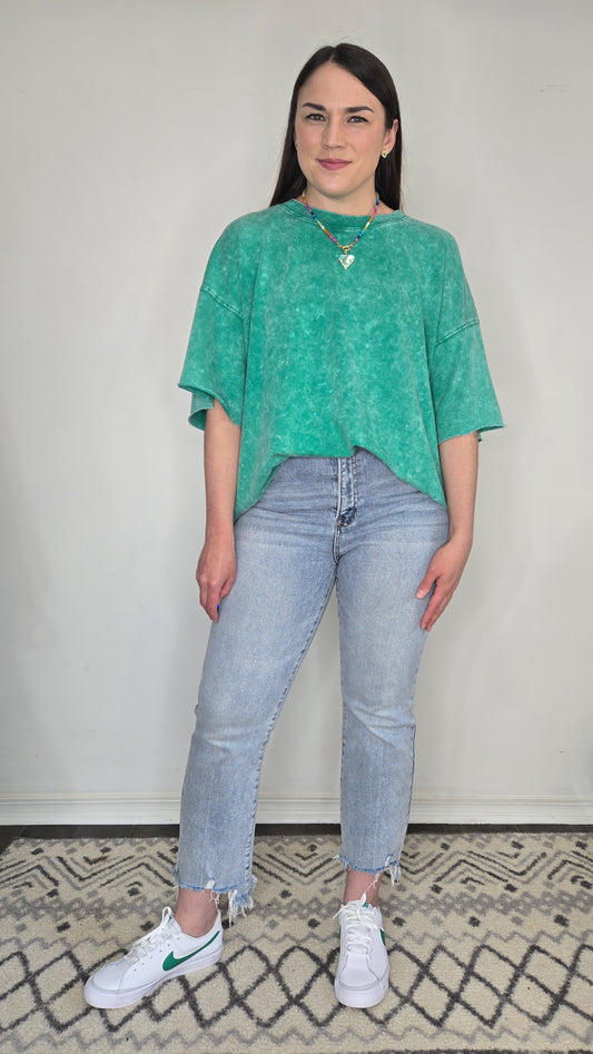 Kelly Green Acid Washed Terry Oversize Top "Kelly"