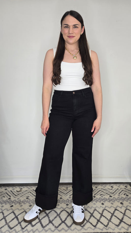 Judy Blue Black Retro Wide Leg High Rise Jeans With Cuff "Taylor"