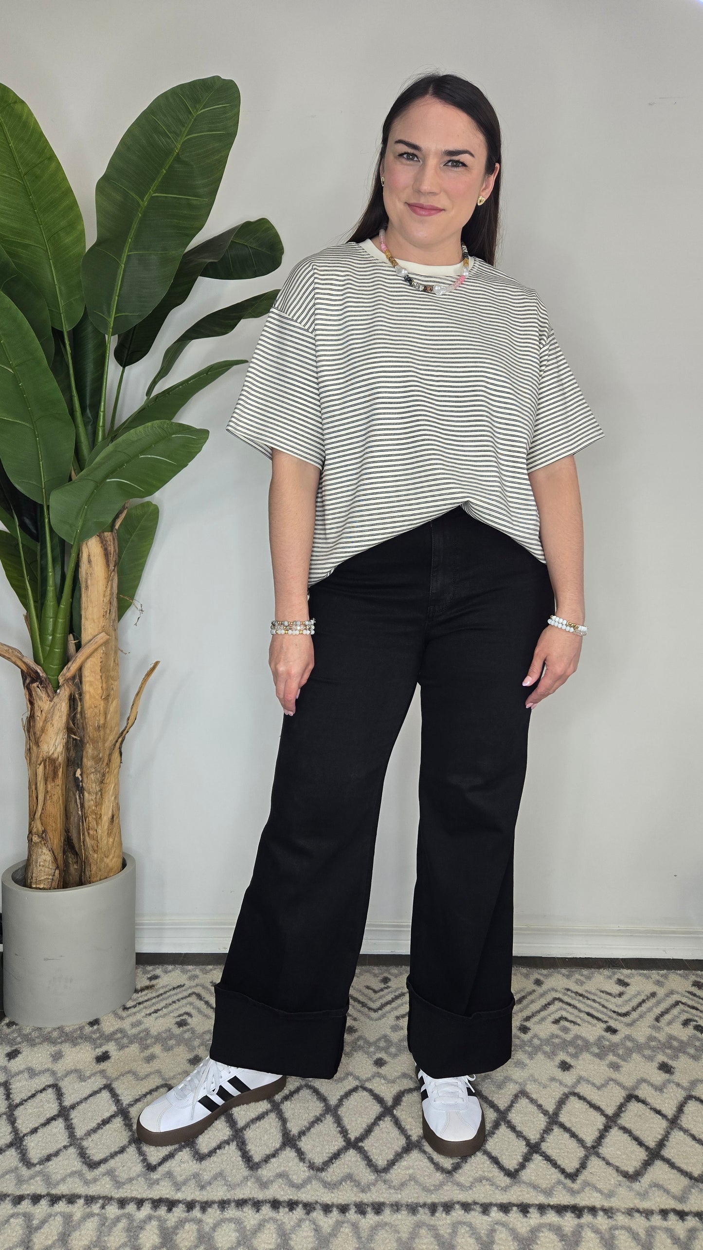 Black/Cream Oversize Stripe Top "Monroe"