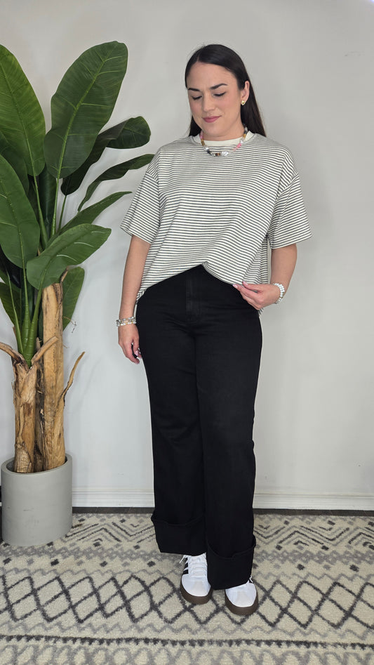 Black/Cream Oversize Stripe Top "Monroe"