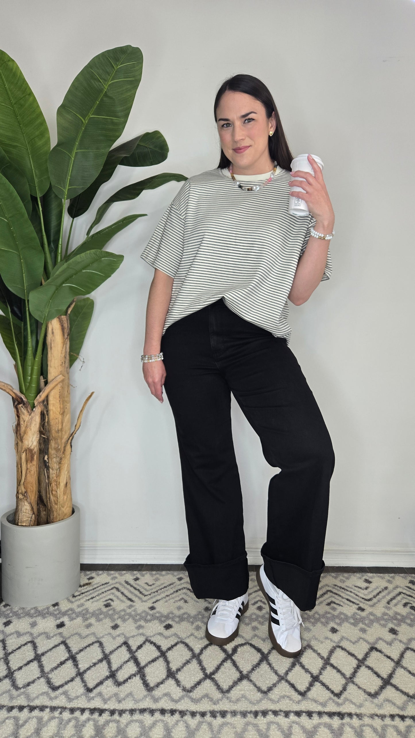 Black/Cream Oversize Stripe Top "Monroe"