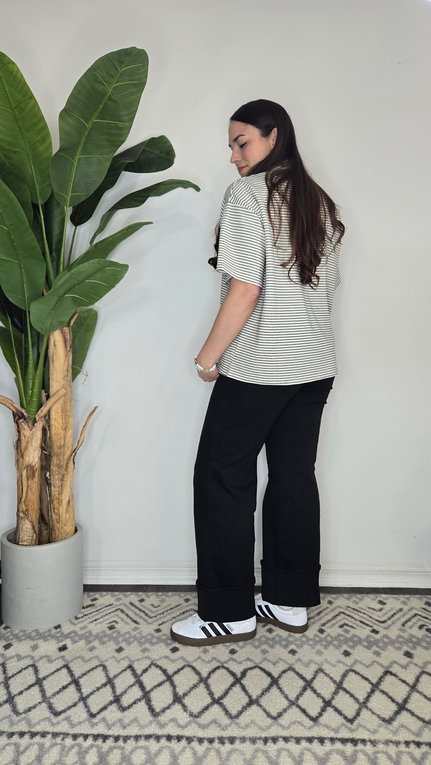 Black/Cream Oversize Stripe Top "Monroe"