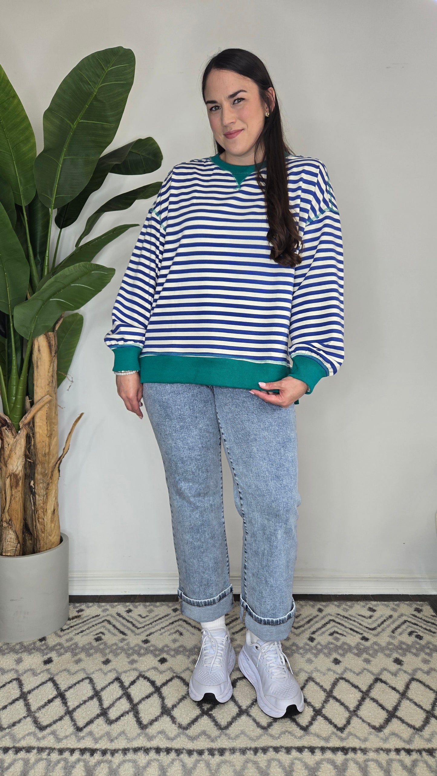 Blue/Cream Oversize Stripe Top "Jaylee"