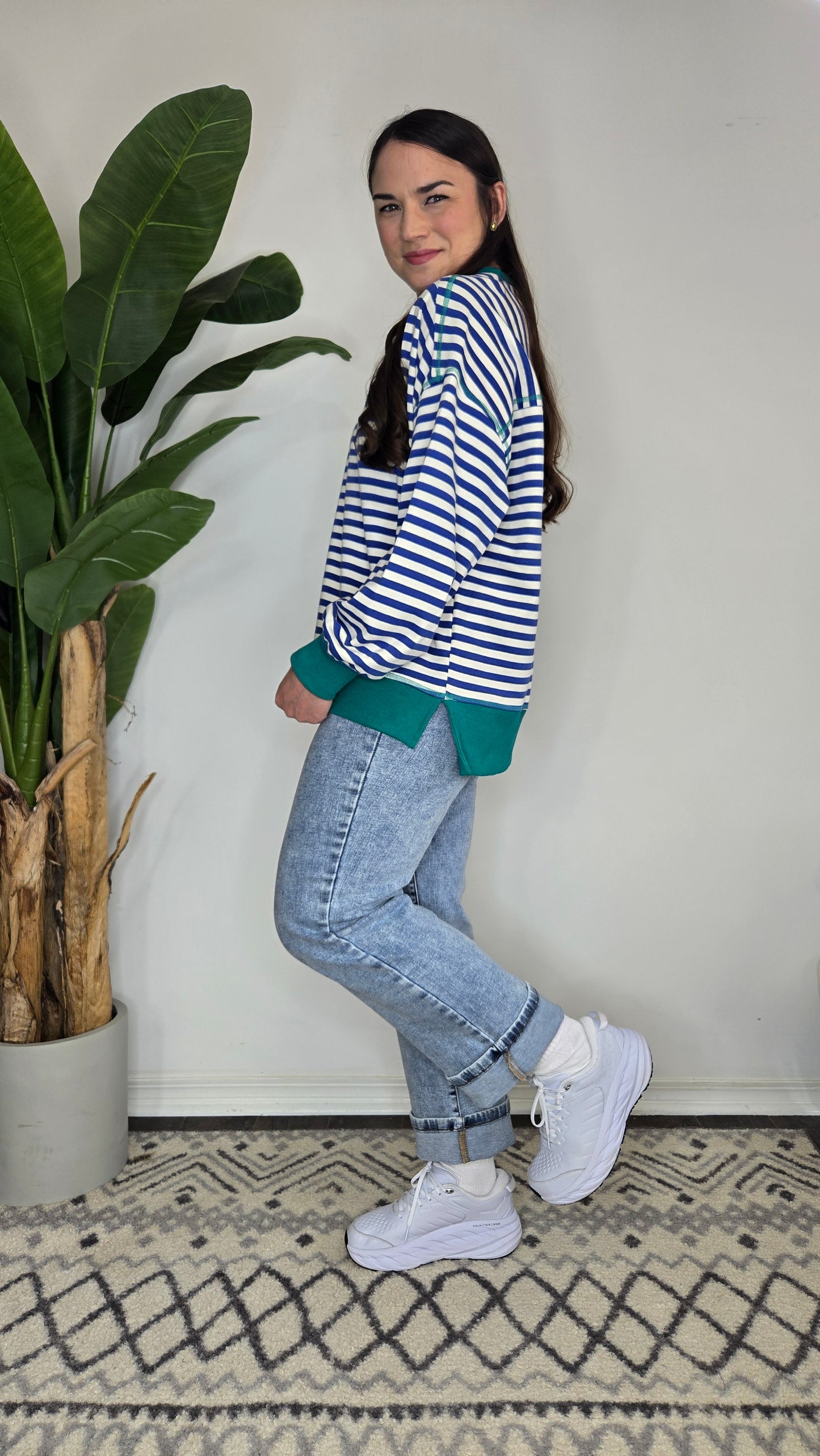 Blue/Cream Oversize Stripe Top "Jaylee"