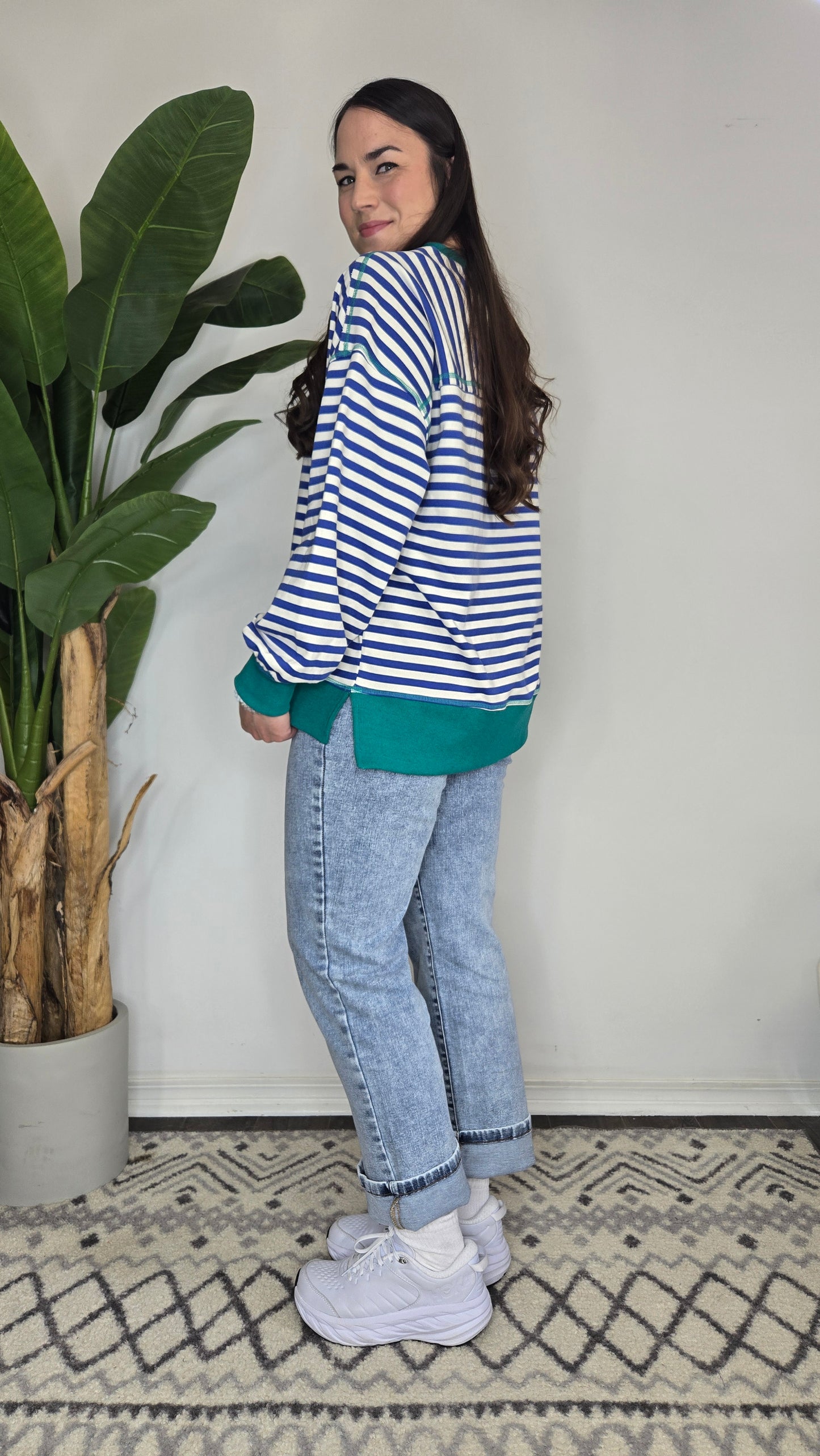 Blue/Cream Oversize Stripe Top "Jaylee"