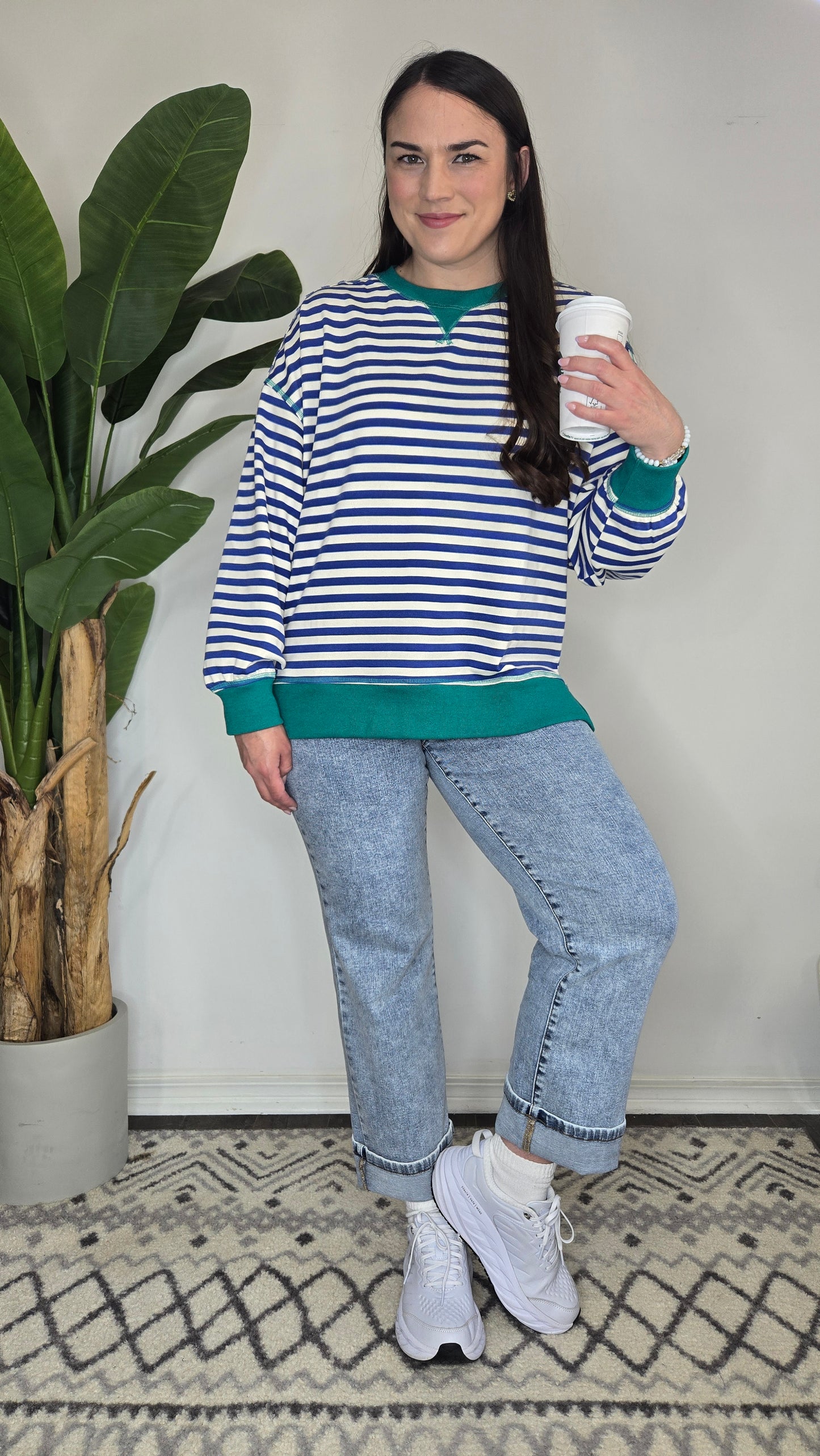 Blue/Cream Oversize Stripe Top "Jaylee"