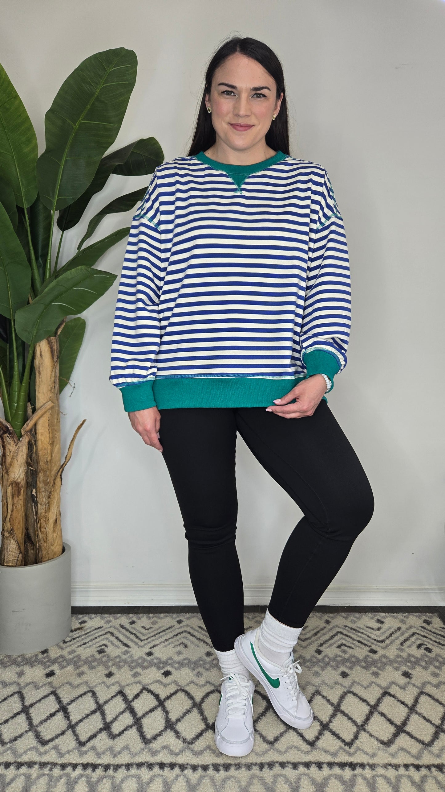 Blue/Cream Oversize Stripe Top "Jaylee"